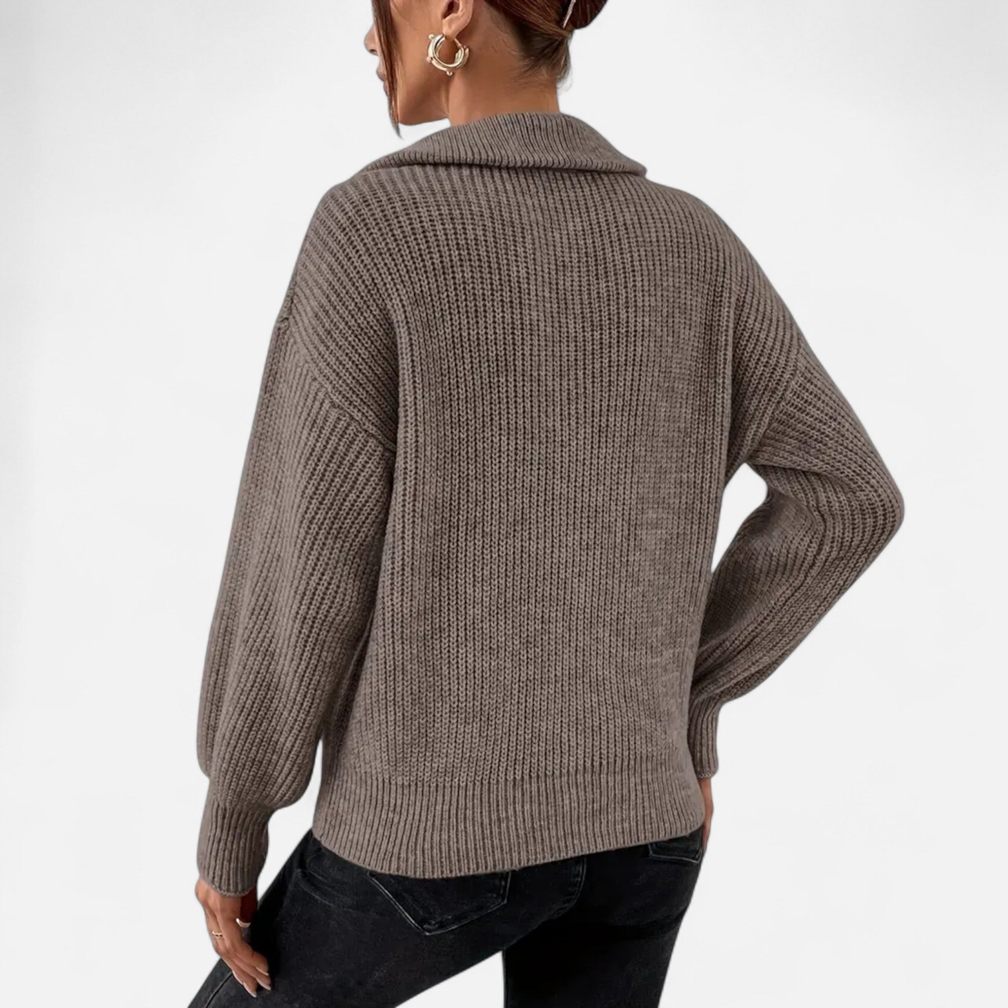 Lanavel | Women’s Drop Shoulder Zip-Up V-Neck Sweater