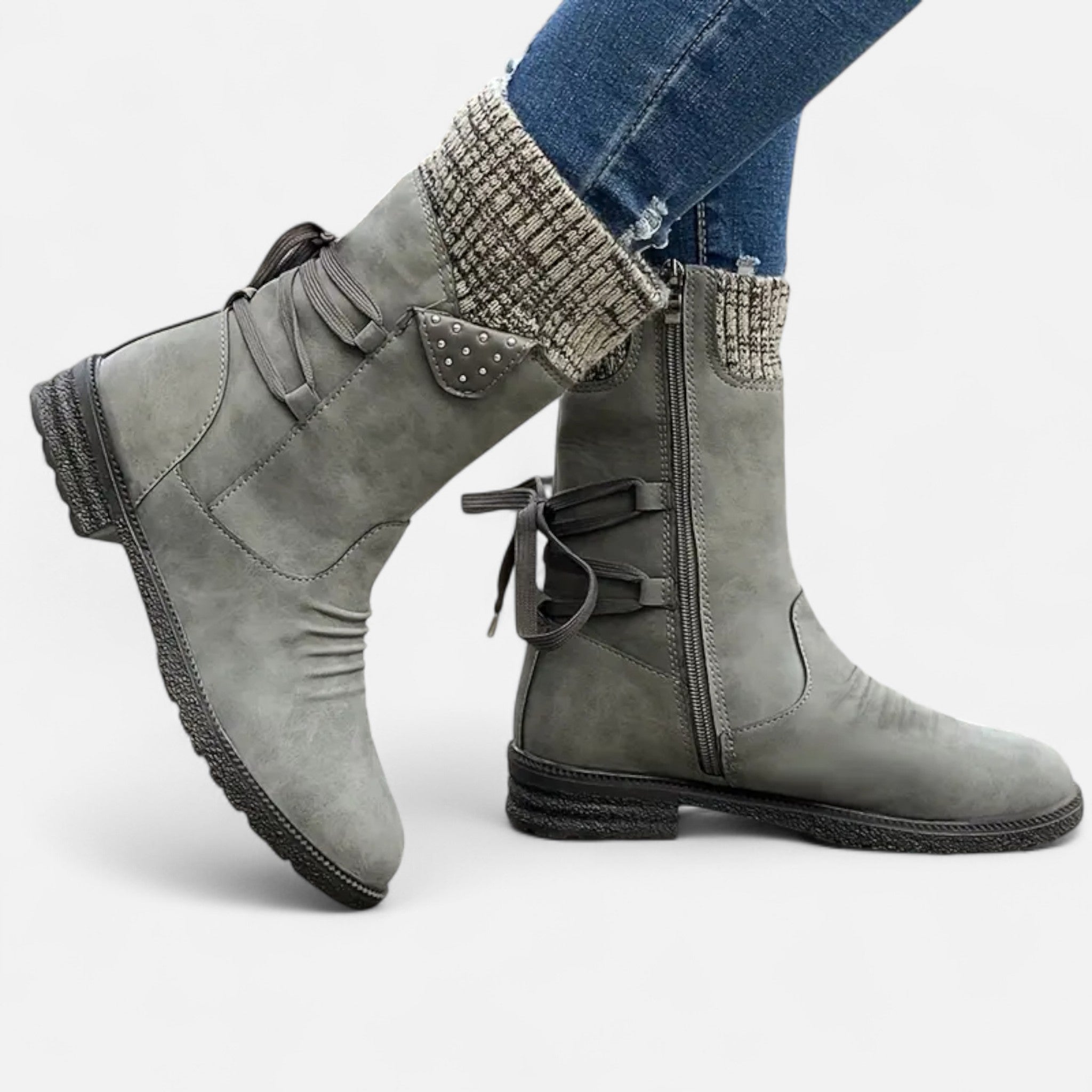 Lanavel | Women’s Vintage Lace-Up Mid-Calf Boots