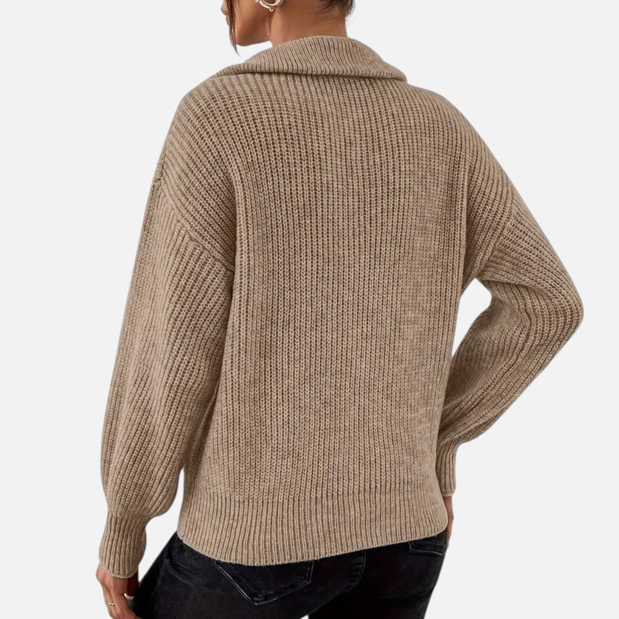 Lanavel | Women’s Drop Shoulder Zip-Up V-Neck Sweater