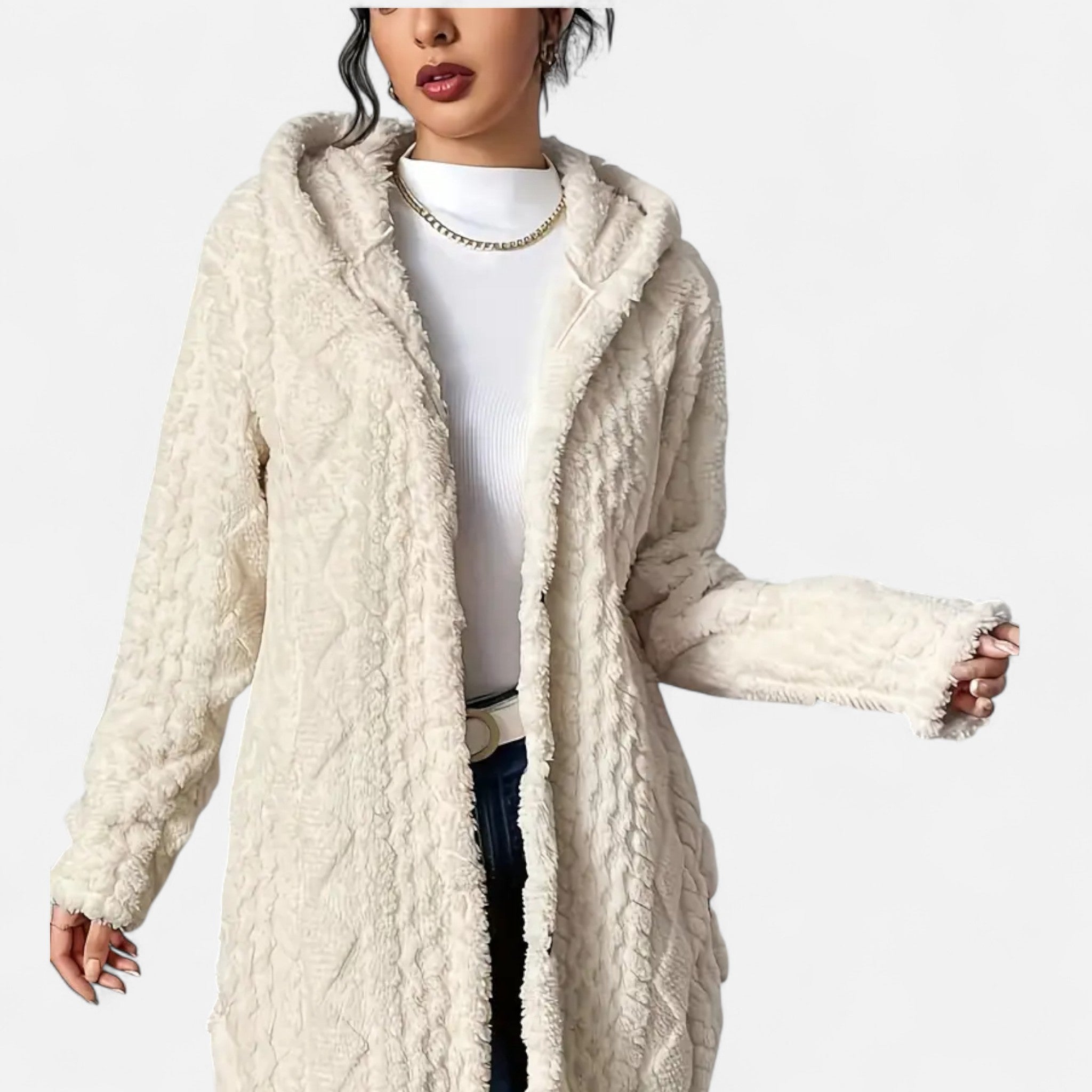 Lanavel | Women’s Jacquard Plush Hooded Cardigan