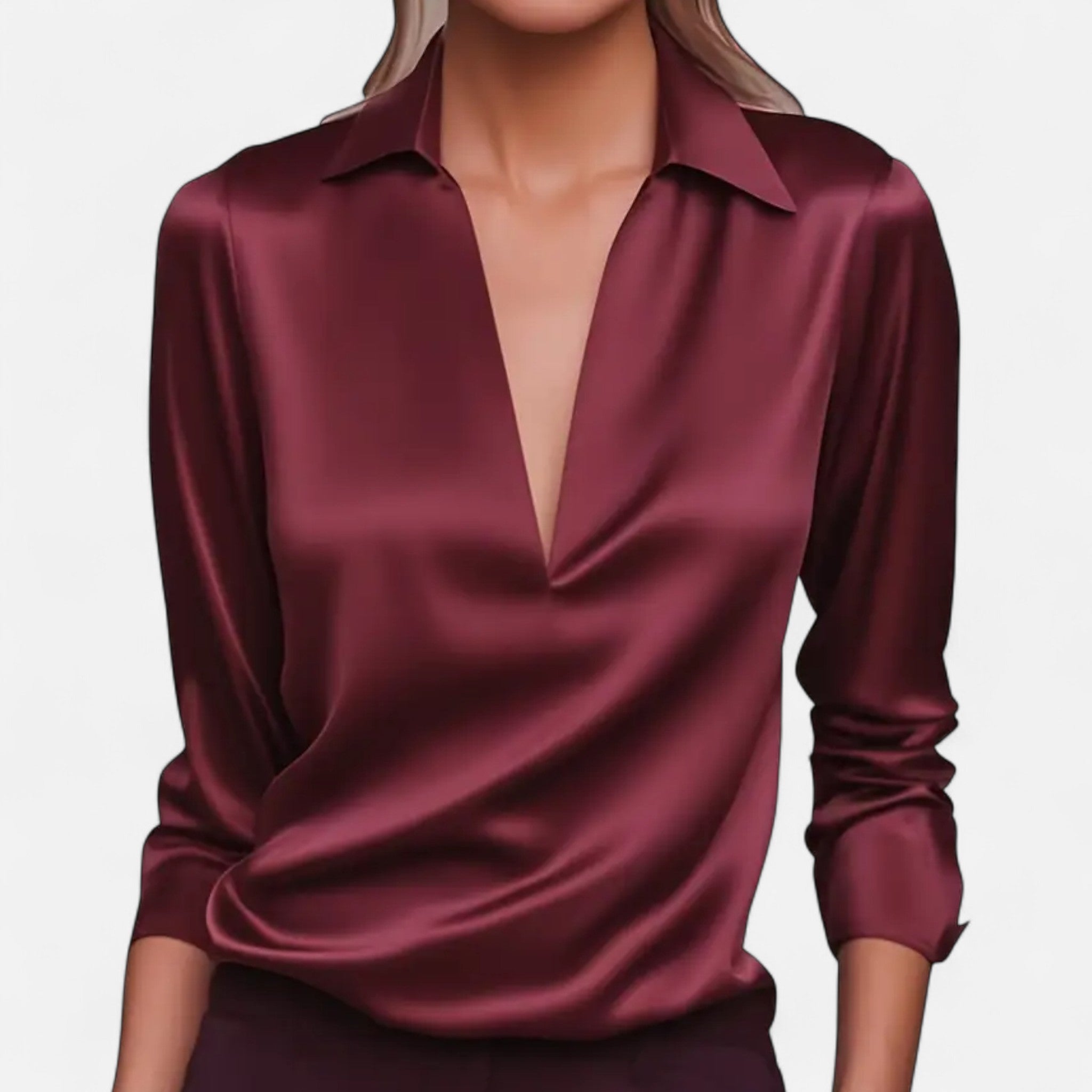 Lanavel | Women’s Elegant Satin V-Neck Blouse