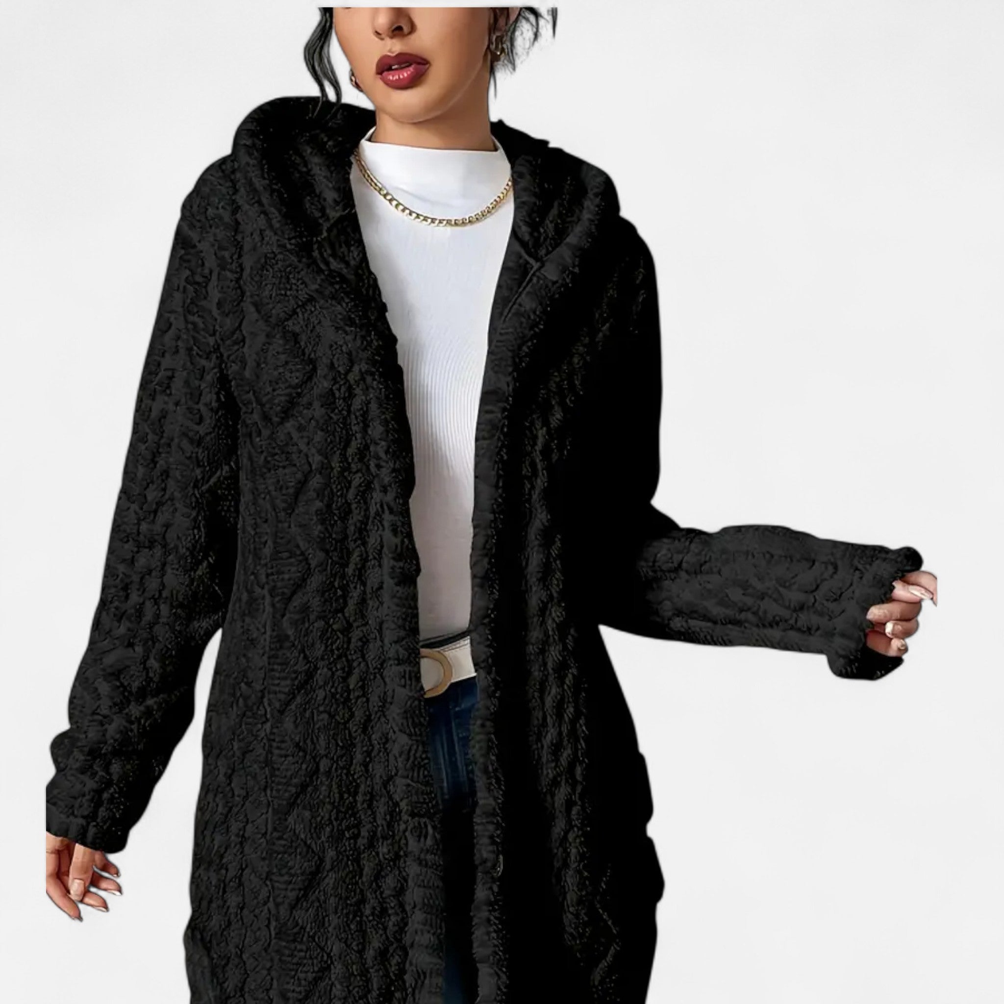 Lanavel | Women’s Jacquard Plush Hooded Cardigan
