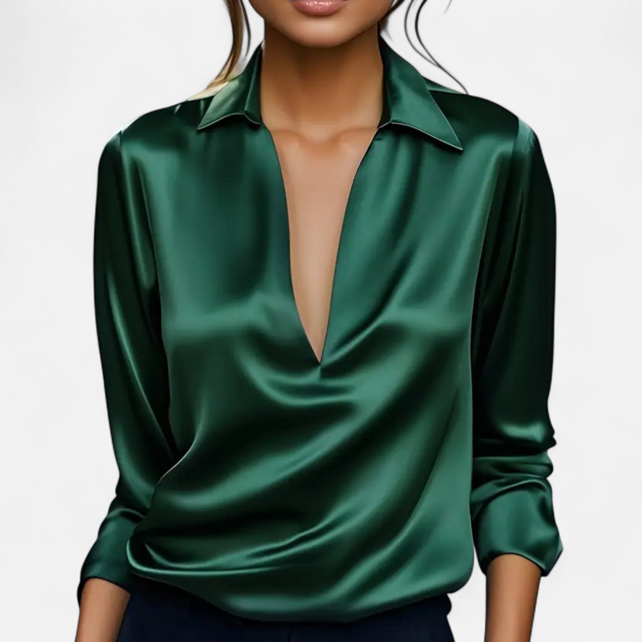 Lanavel | Women’s Elegant Satin V-Neck Blouse