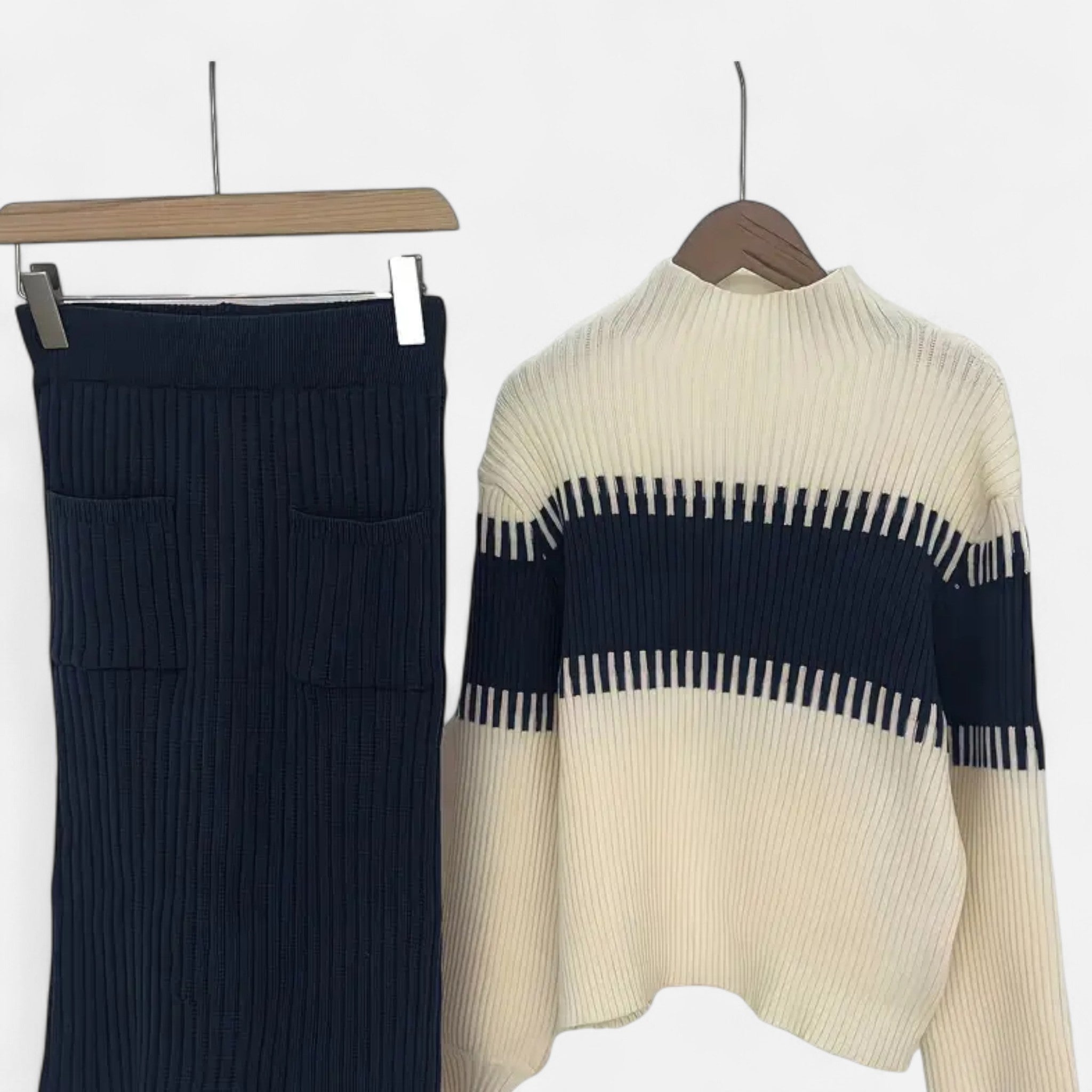 Lanavel | Women’s High Neck Pullover & Skirt Two-Piece Set