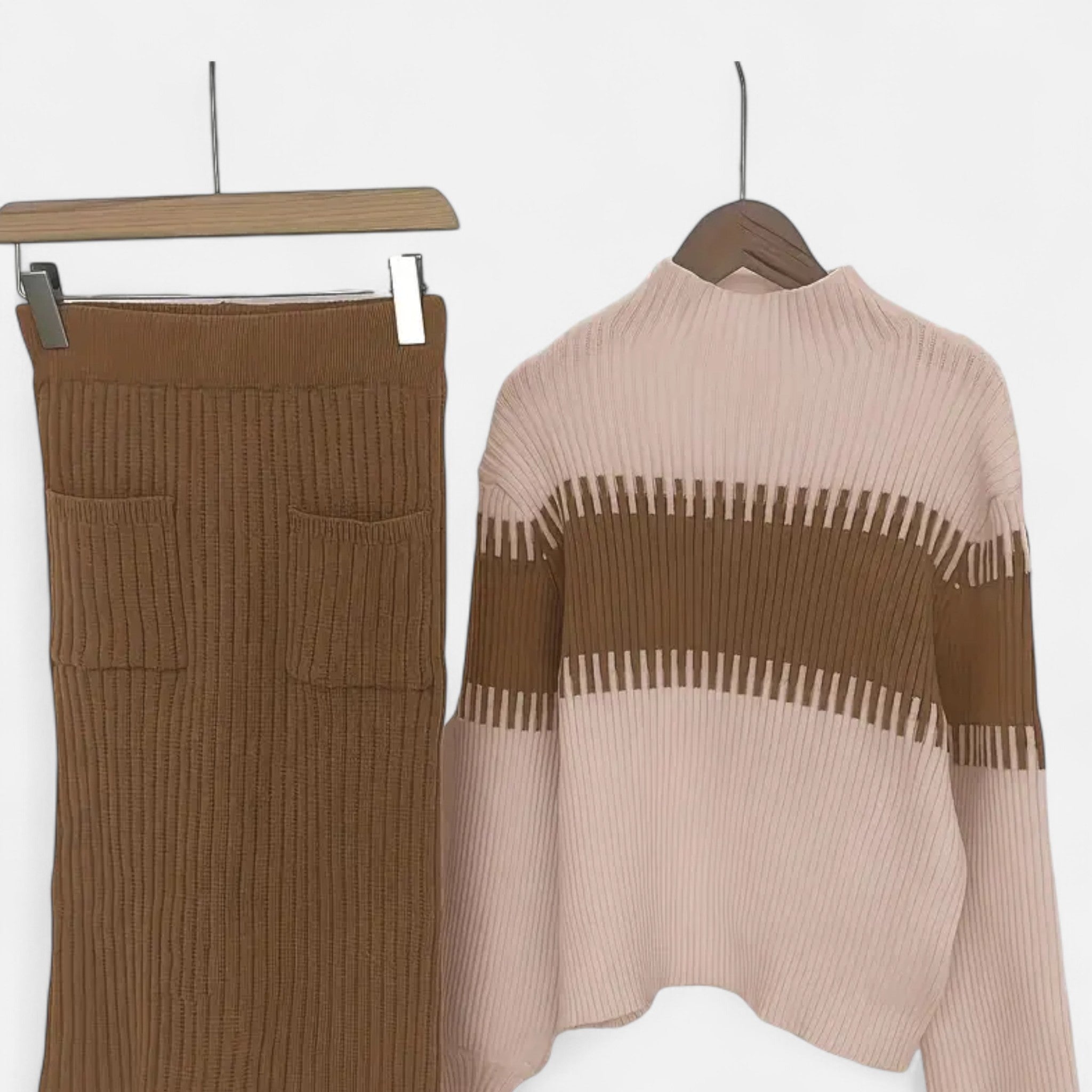 Lanavel | Women’s High Neck Pullover & Skirt Two-Piece Set