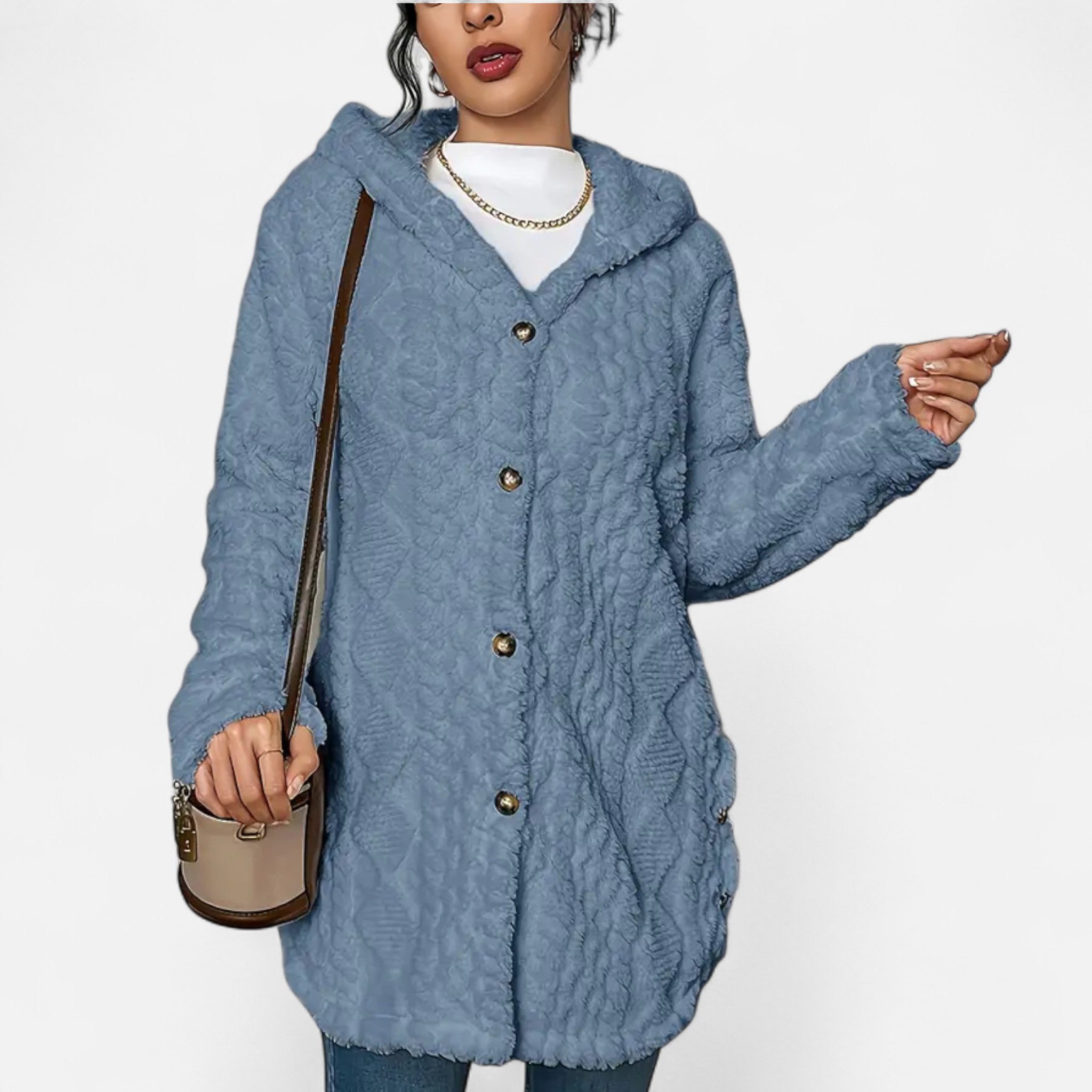 Lanavel | Women’s Jacquard Plush Hooded Cardigan