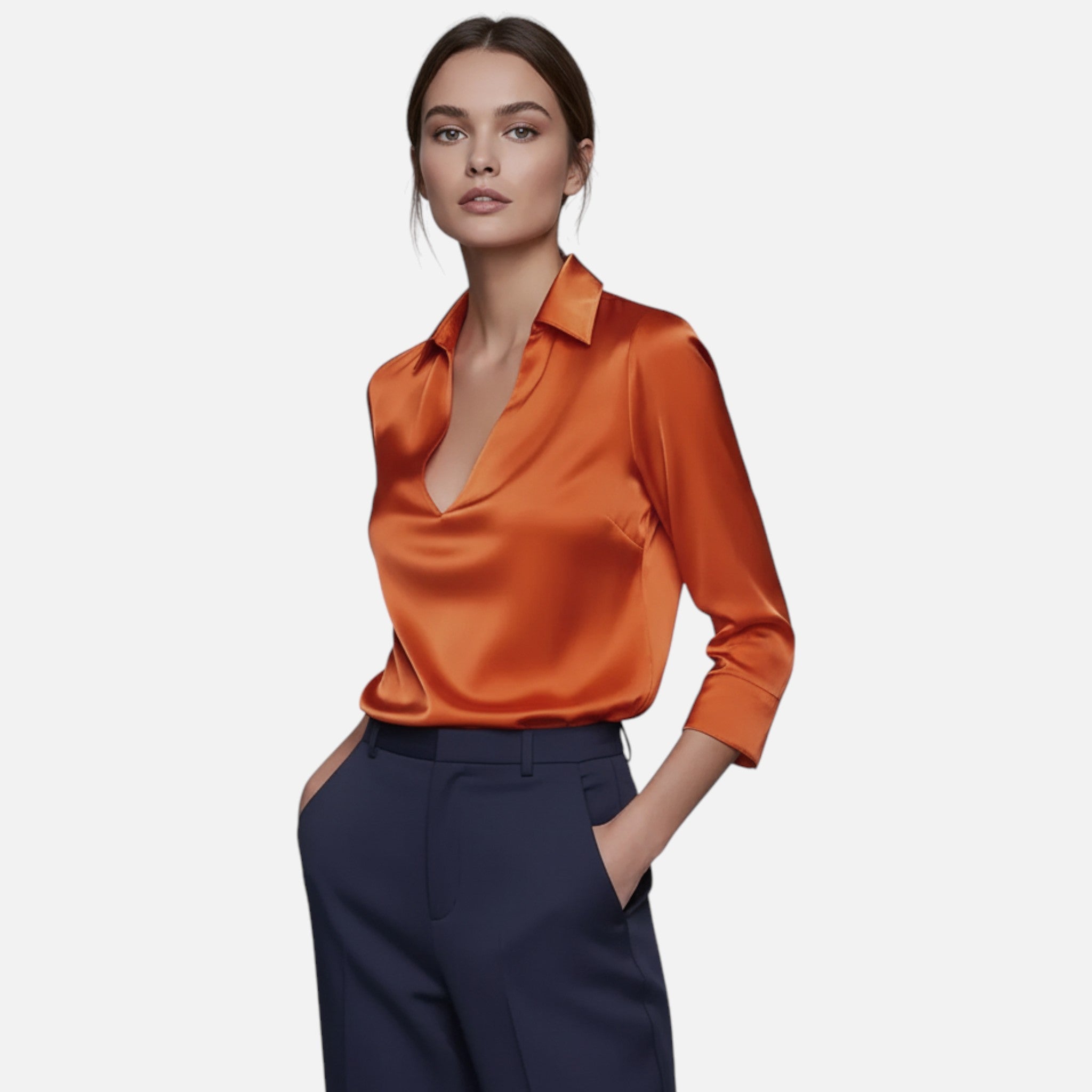 Lanavel | Women’s Elegant Satin V-Neck Blouse
