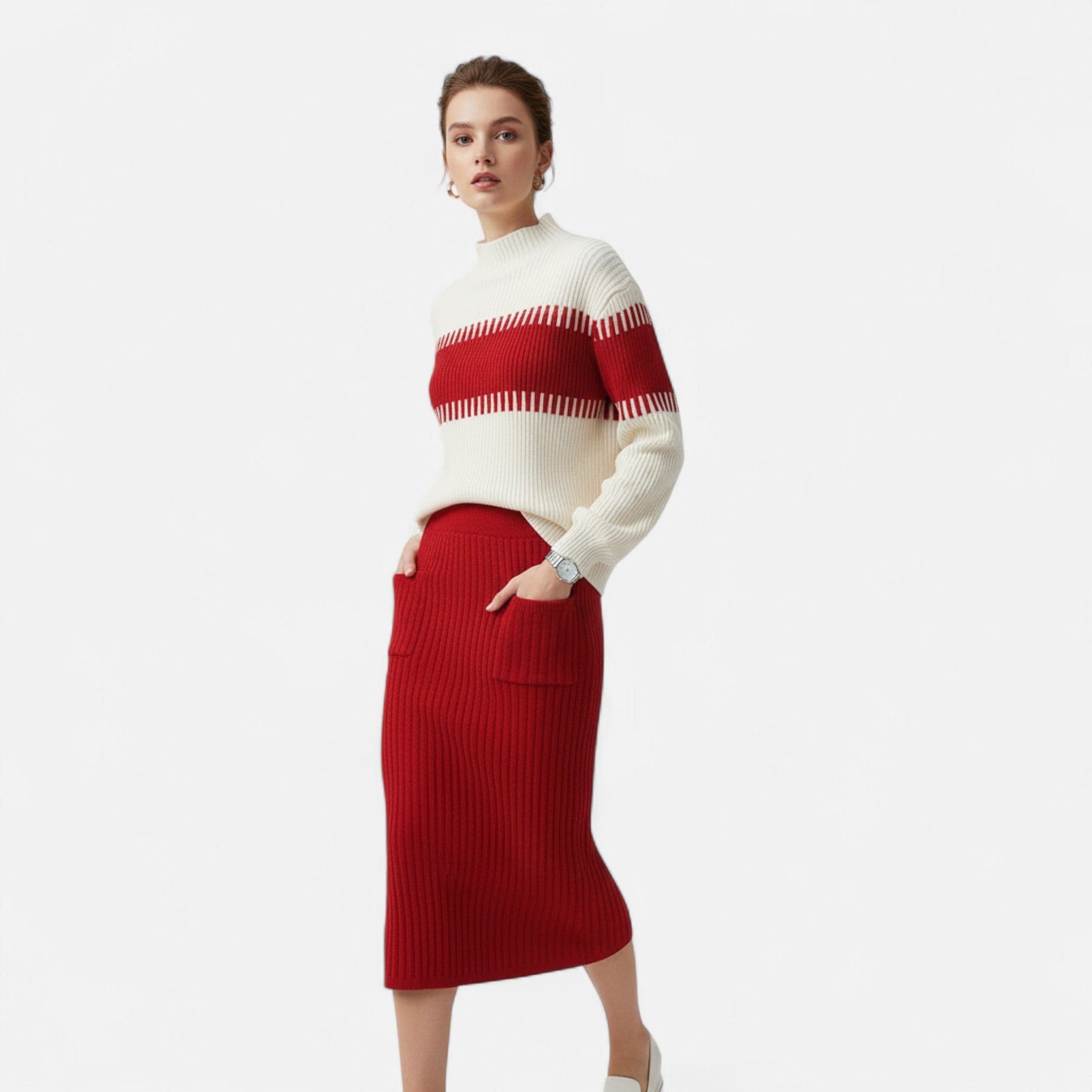 Lanavel | Women’s High Neck Pullover & Skirt Two-Piece Set