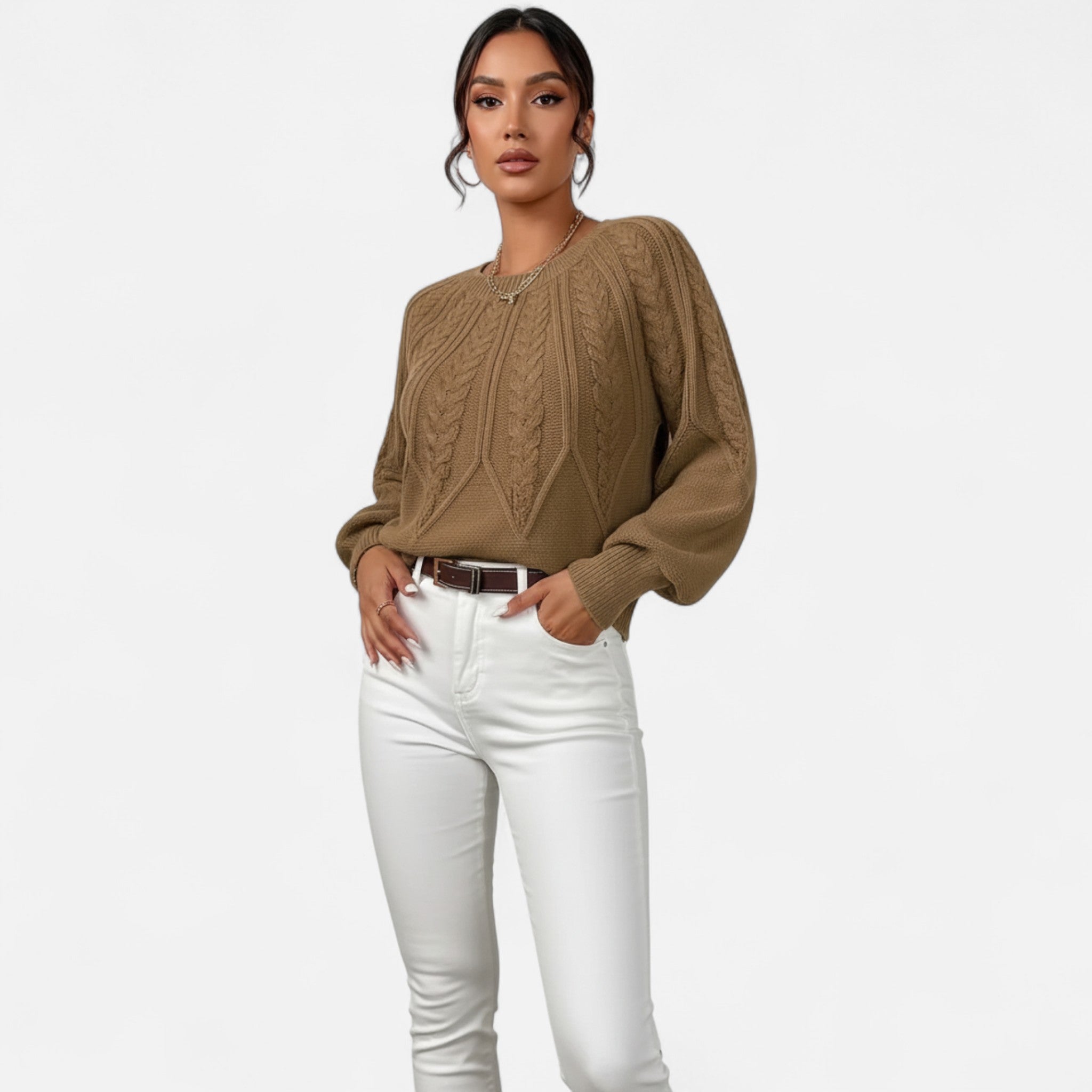 Lanavel | Women’s Cable Knit Round Neck Sweater