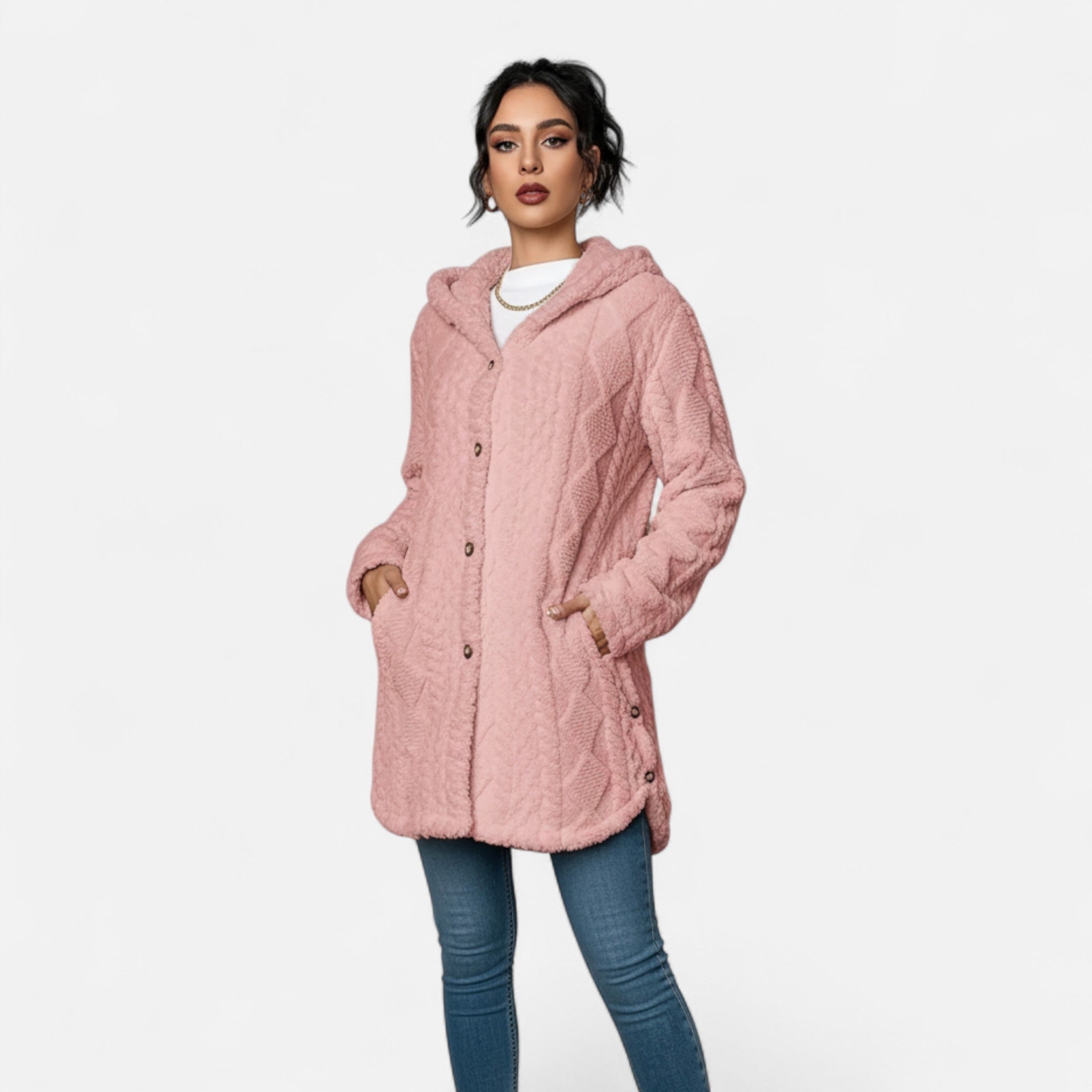 Lanavel | Women’s Jacquard Plush Hooded Cardigan