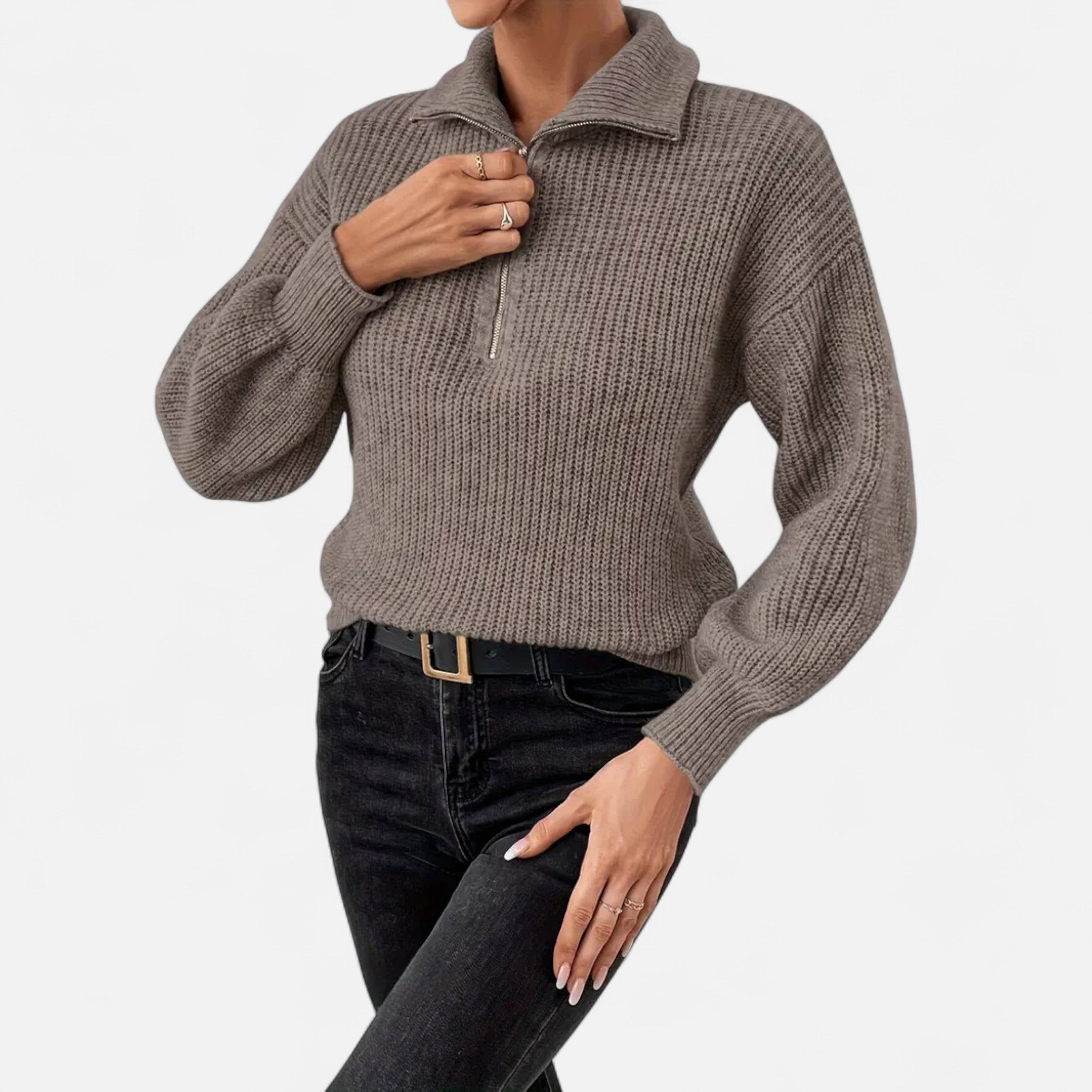 Lanavel | Women’s Drop Shoulder Zip-Up V-Neck Sweater