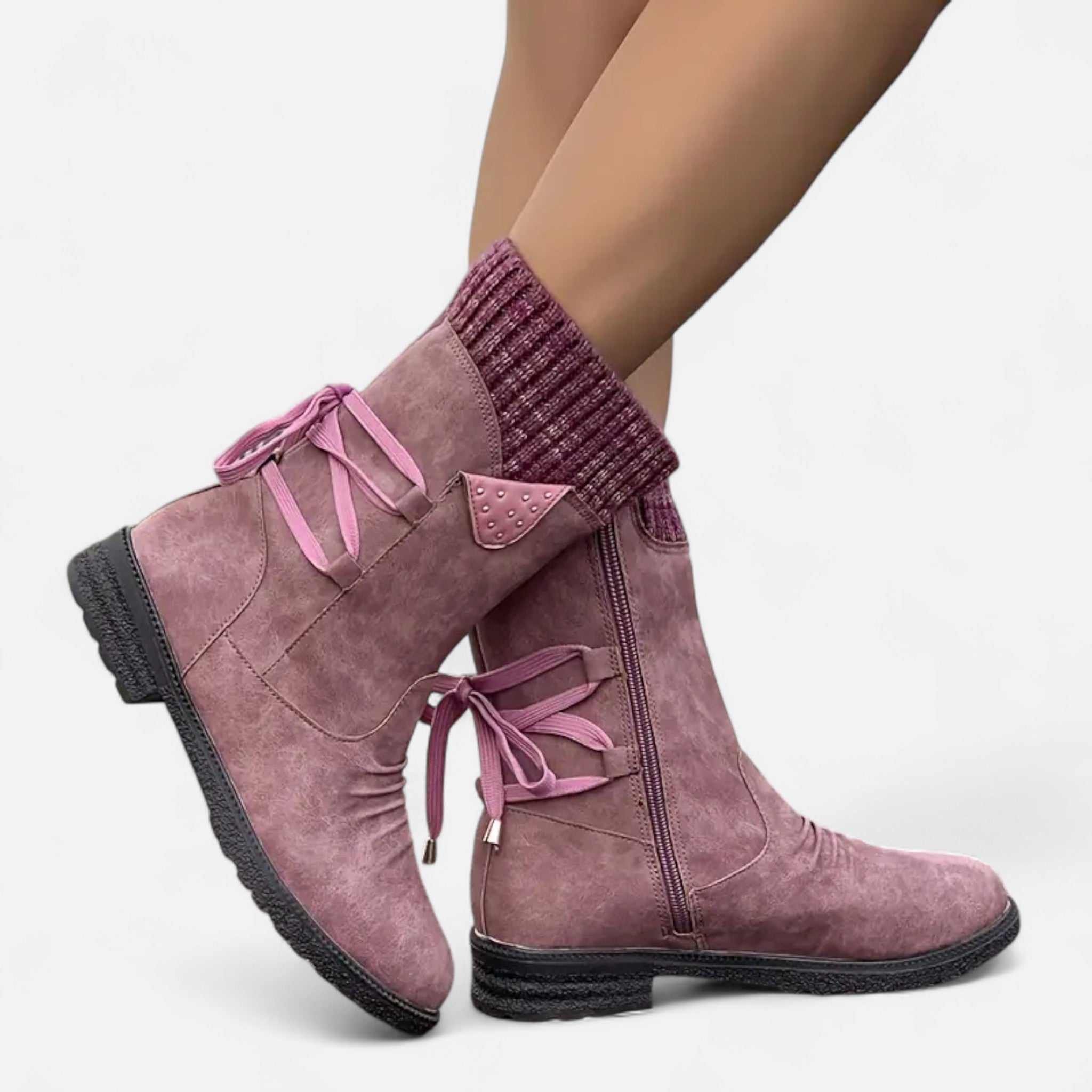 Lanavel | Women’s Vintage Lace-Up Mid-Calf Boots