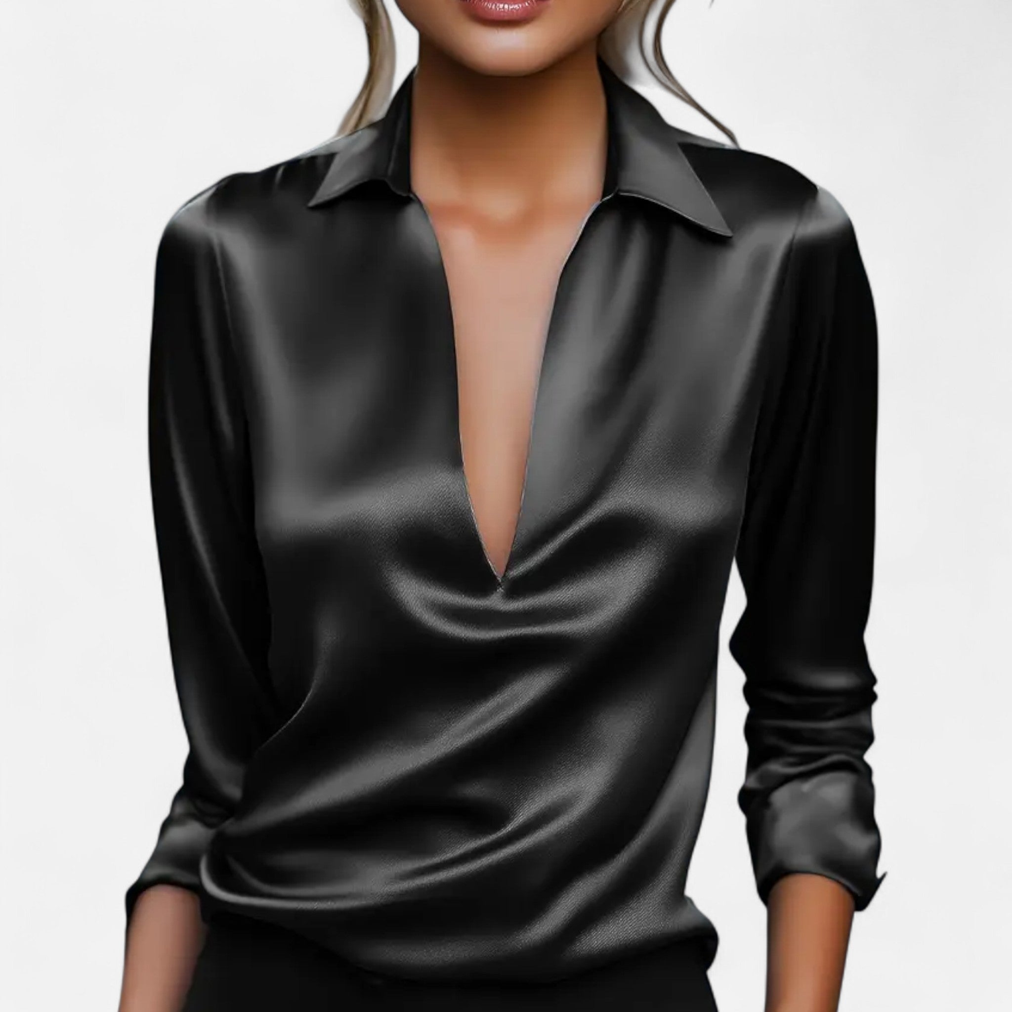 Lanavel | Women’s Elegant Satin V-Neck Blouse
