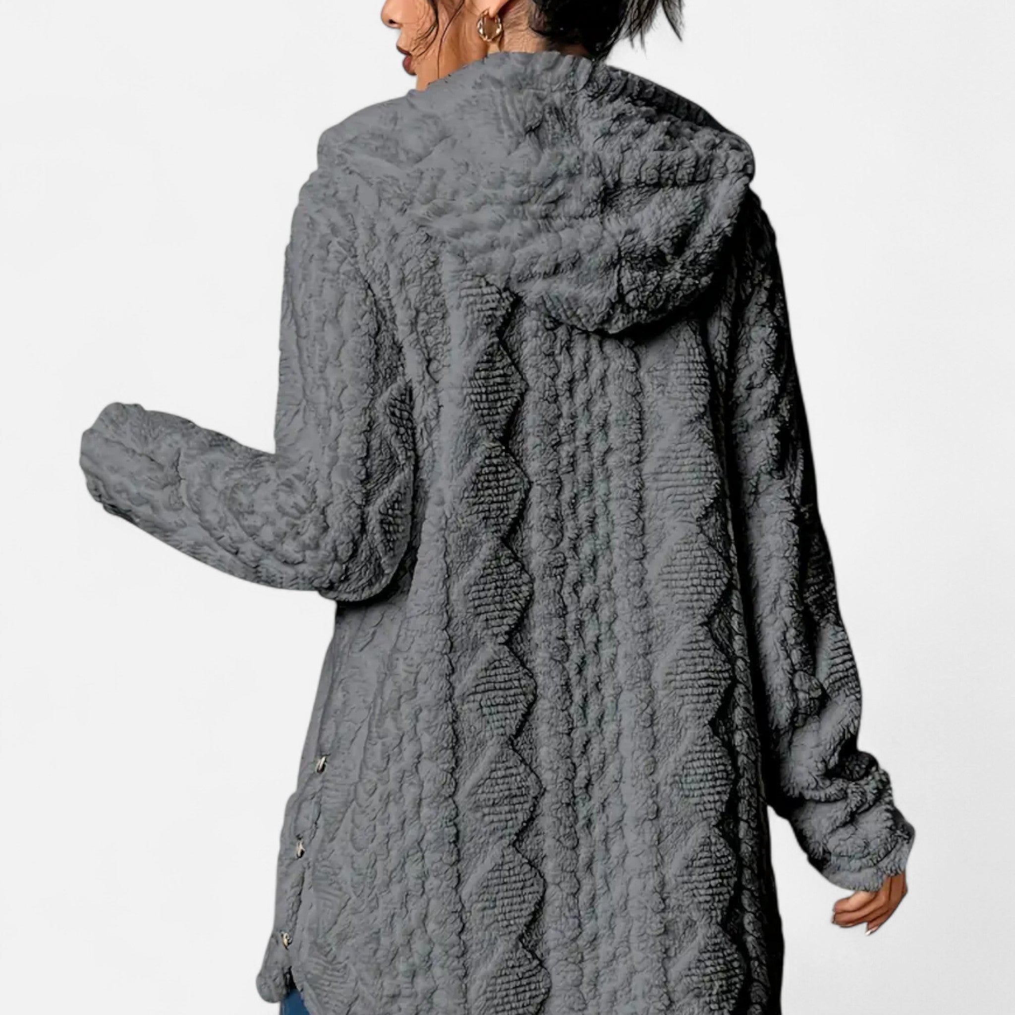 Lanavel | Women’s Jacquard Plush Hooded Cardigan