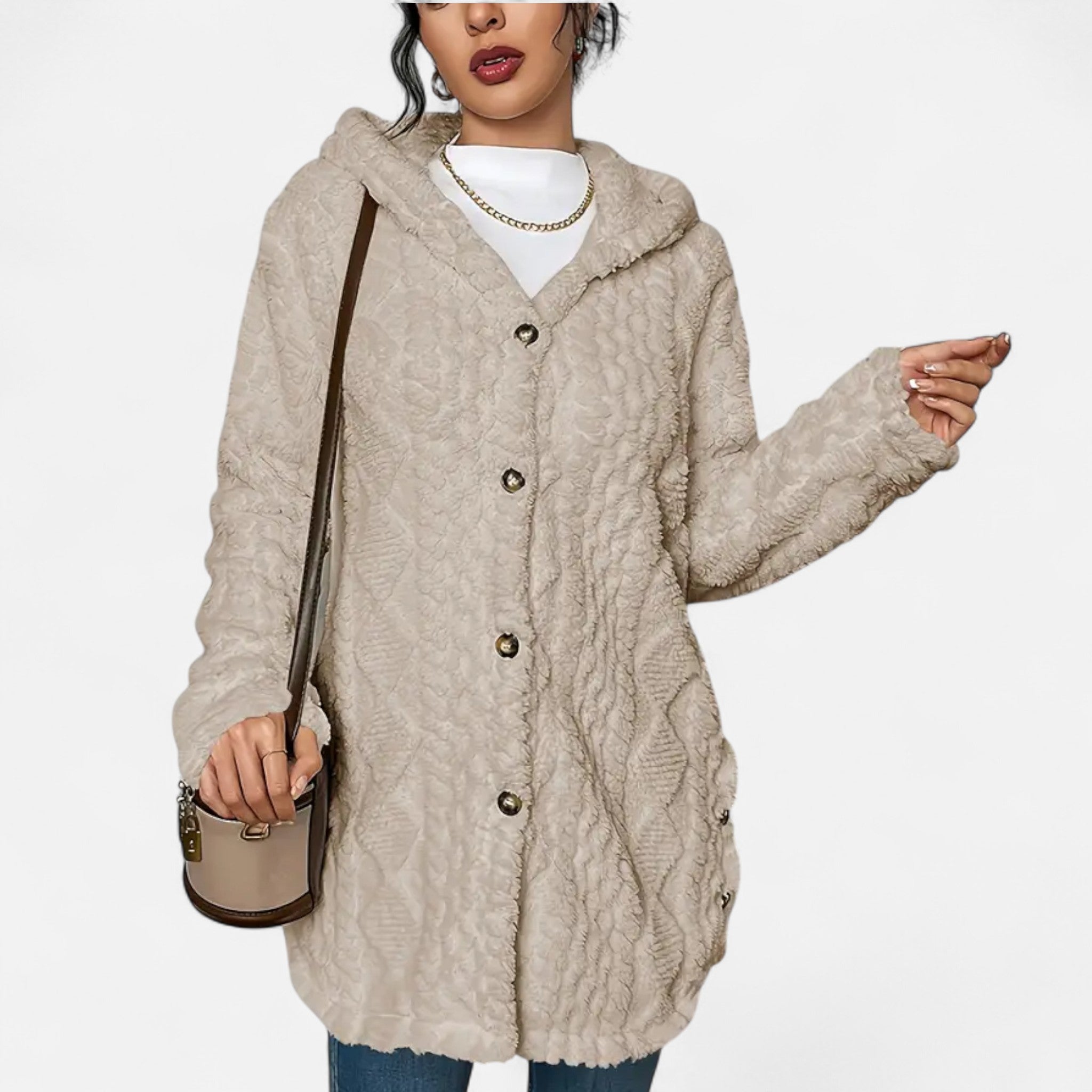 Lanavel | Women’s Jacquard Plush Hooded Cardigan