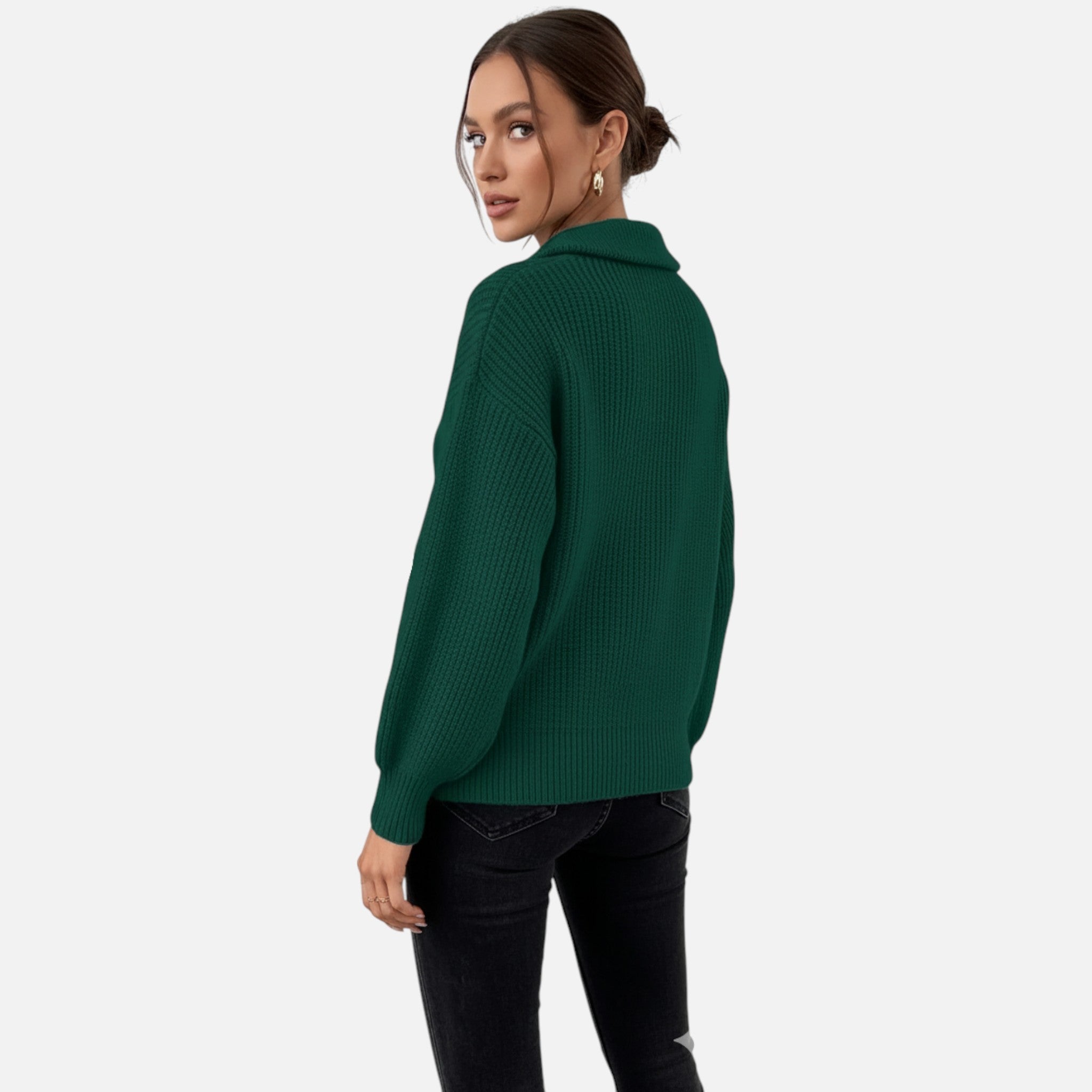Lanavel | Women’s Drop Shoulder Zip-Up V-Neck Sweater
