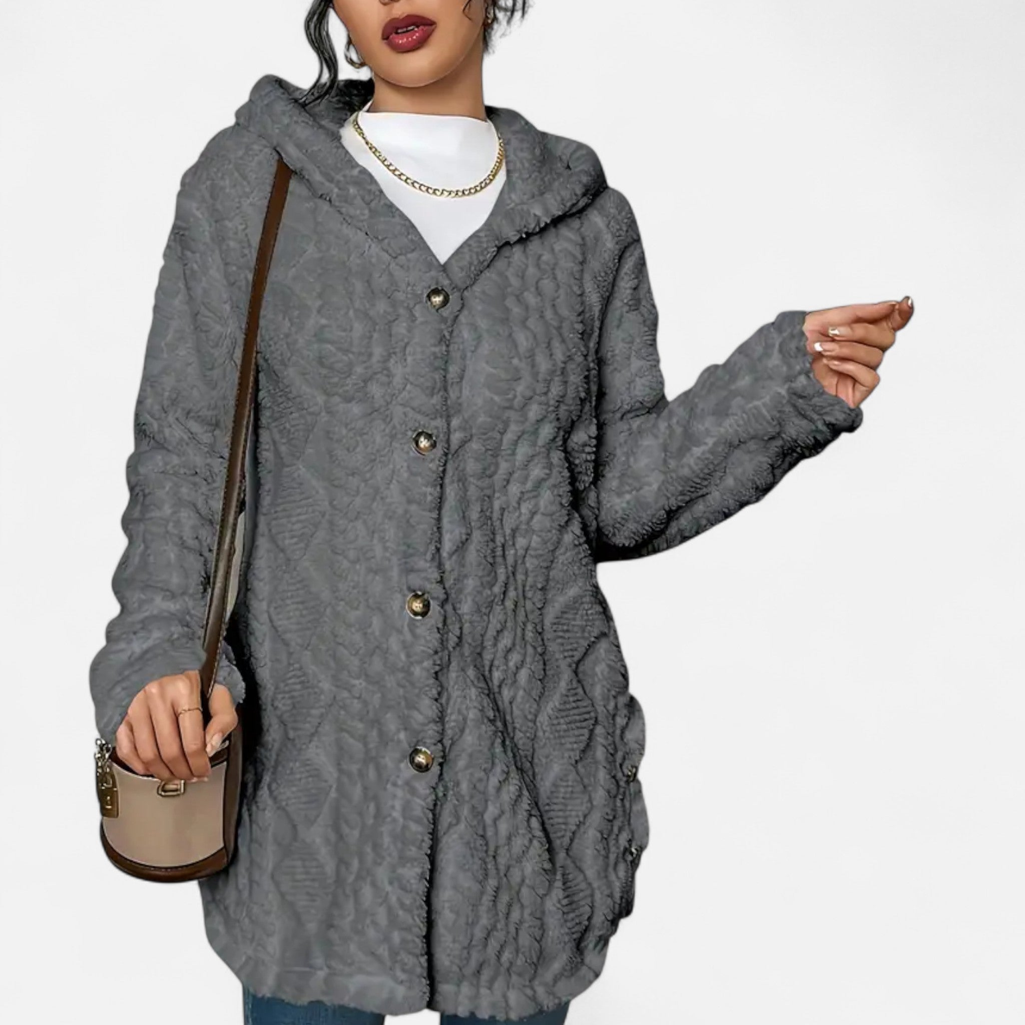 Lanavel | Women’s Jacquard Plush Hooded Cardigan