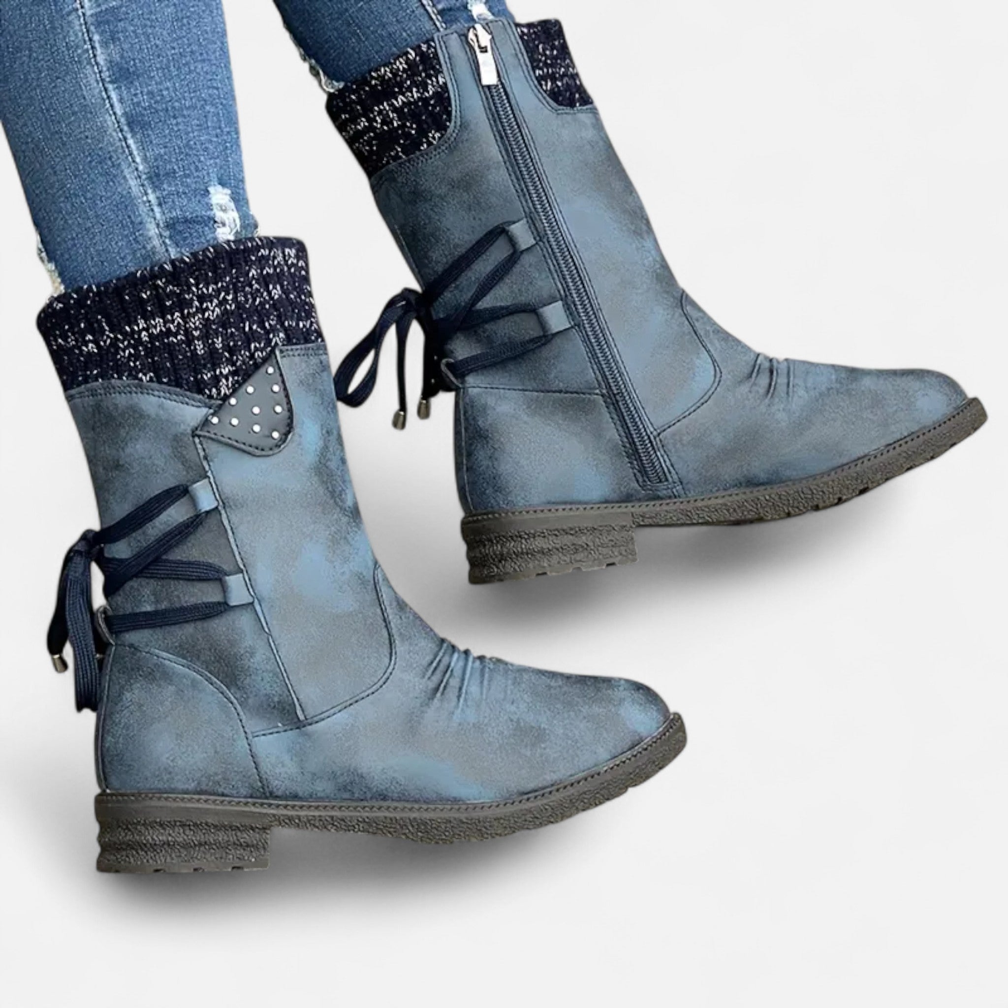 Lanavel | Women’s Vintage Lace-Up Mid-Calf Boots