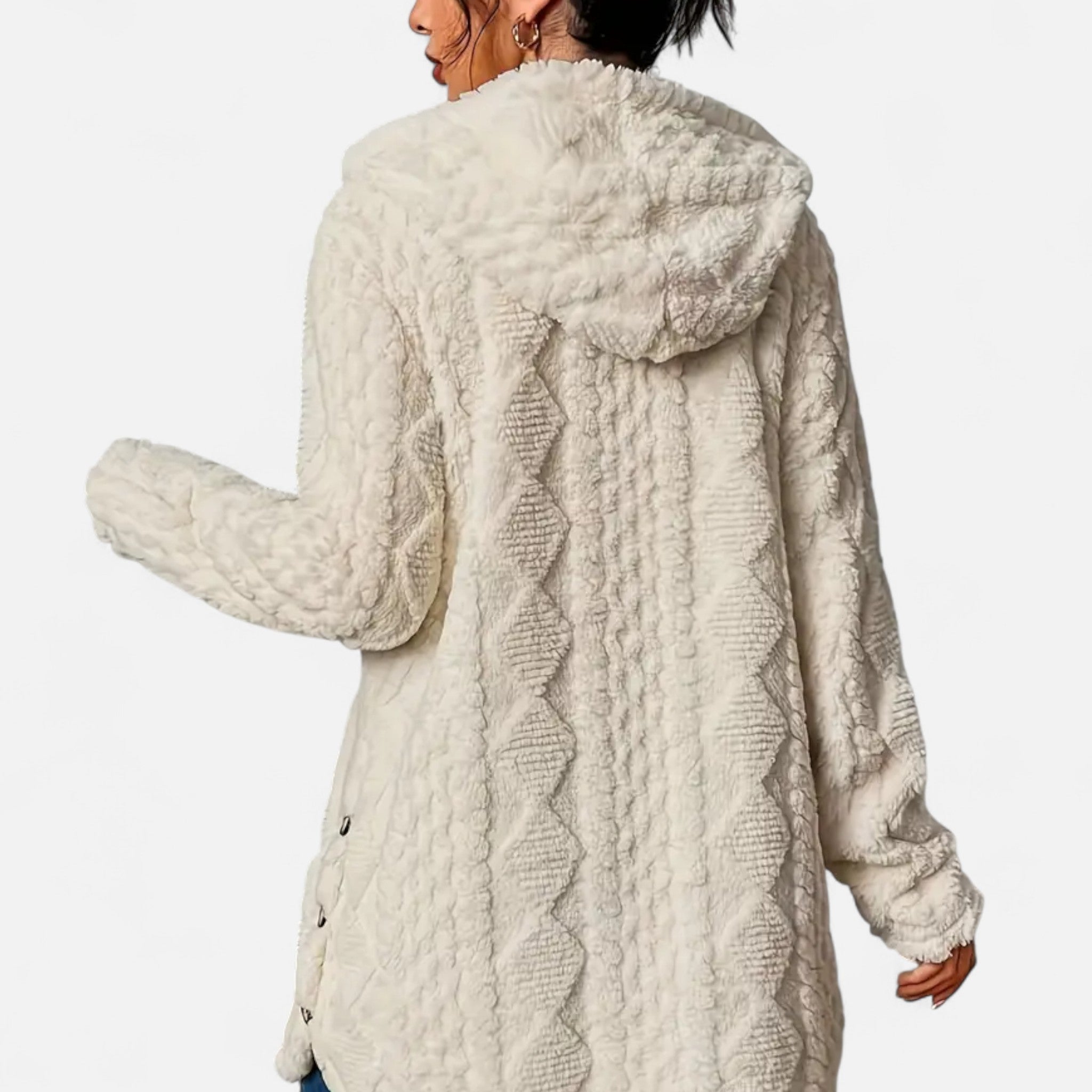 Lanavel | Women’s Jacquard Plush Hooded Cardigan