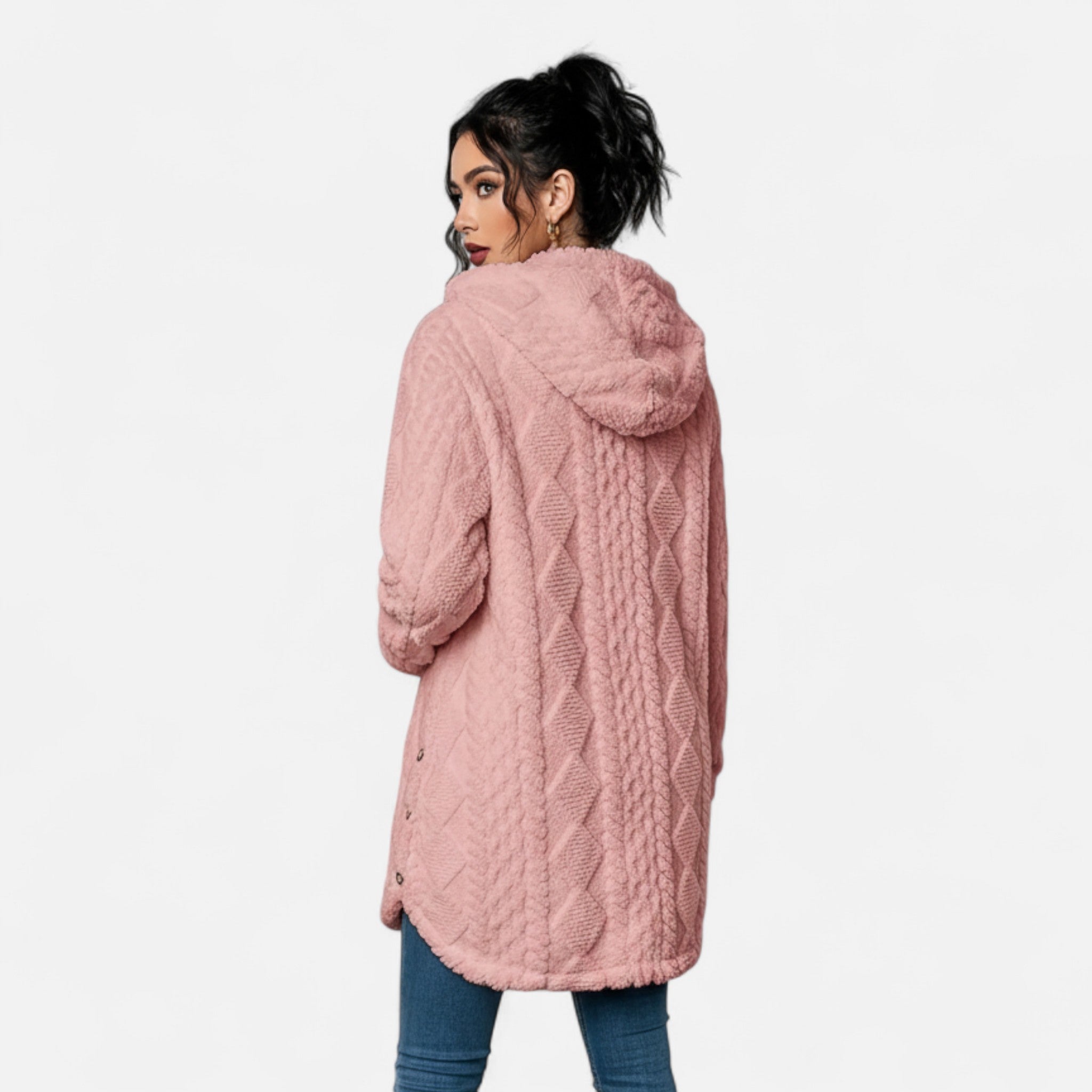 Lanavel | Women’s Jacquard Plush Hooded Cardigan