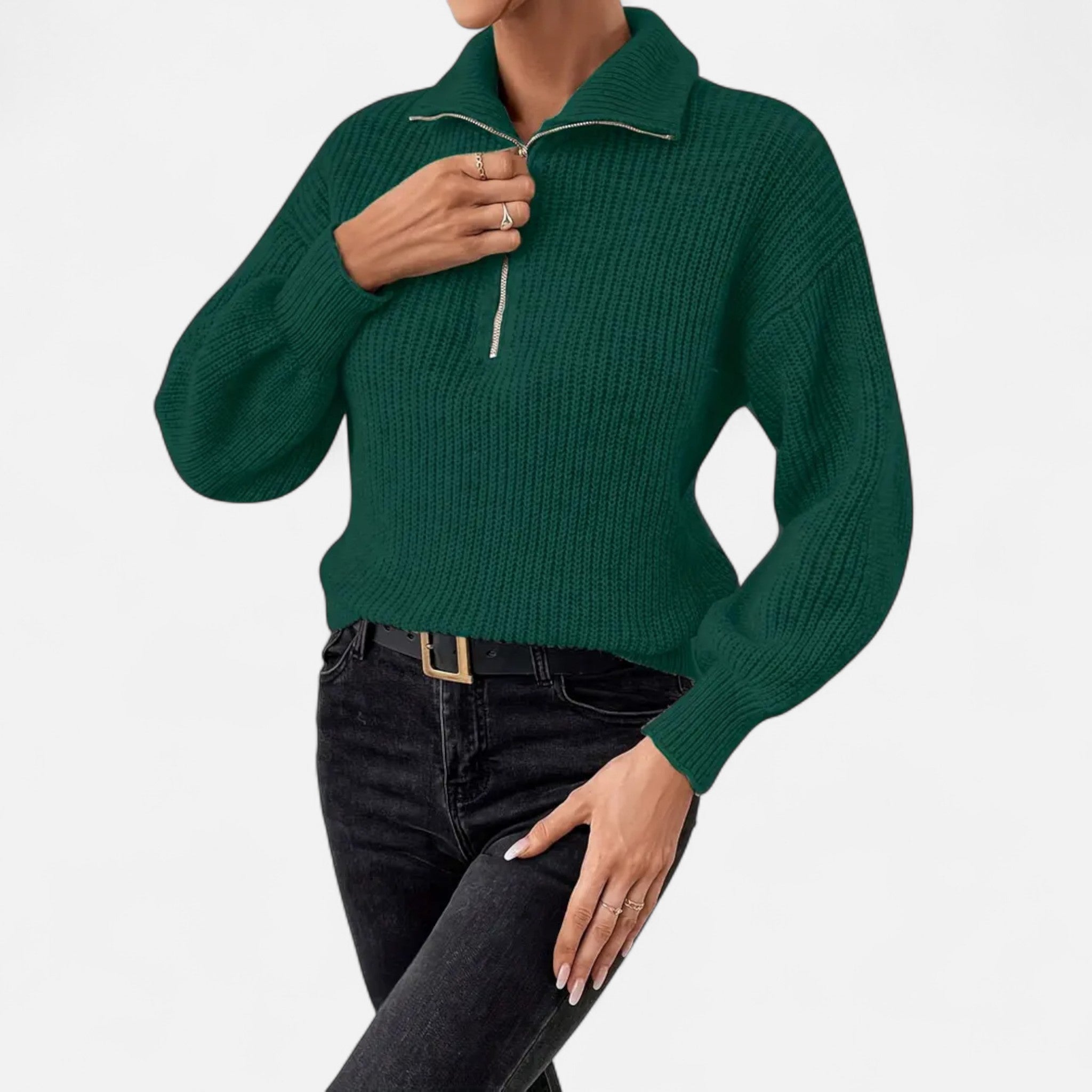 Lanavel | Women’s Drop Shoulder Zip-Up V-Neck Sweater