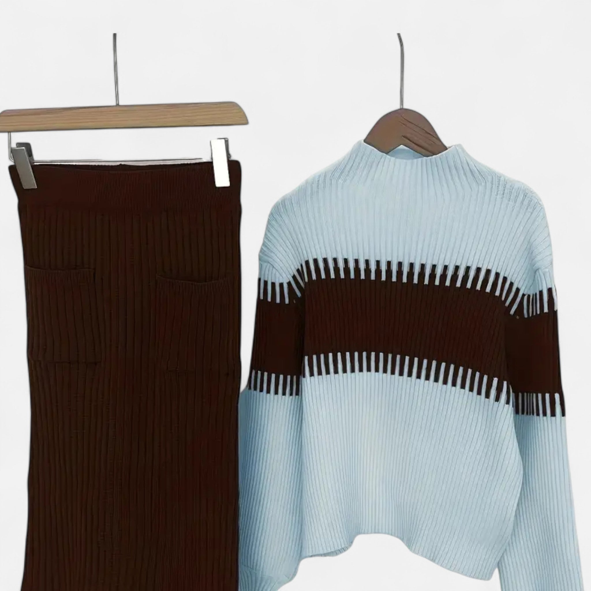 Lanavel | Women’s High Neck Pullover & Skirt Two-Piece Set