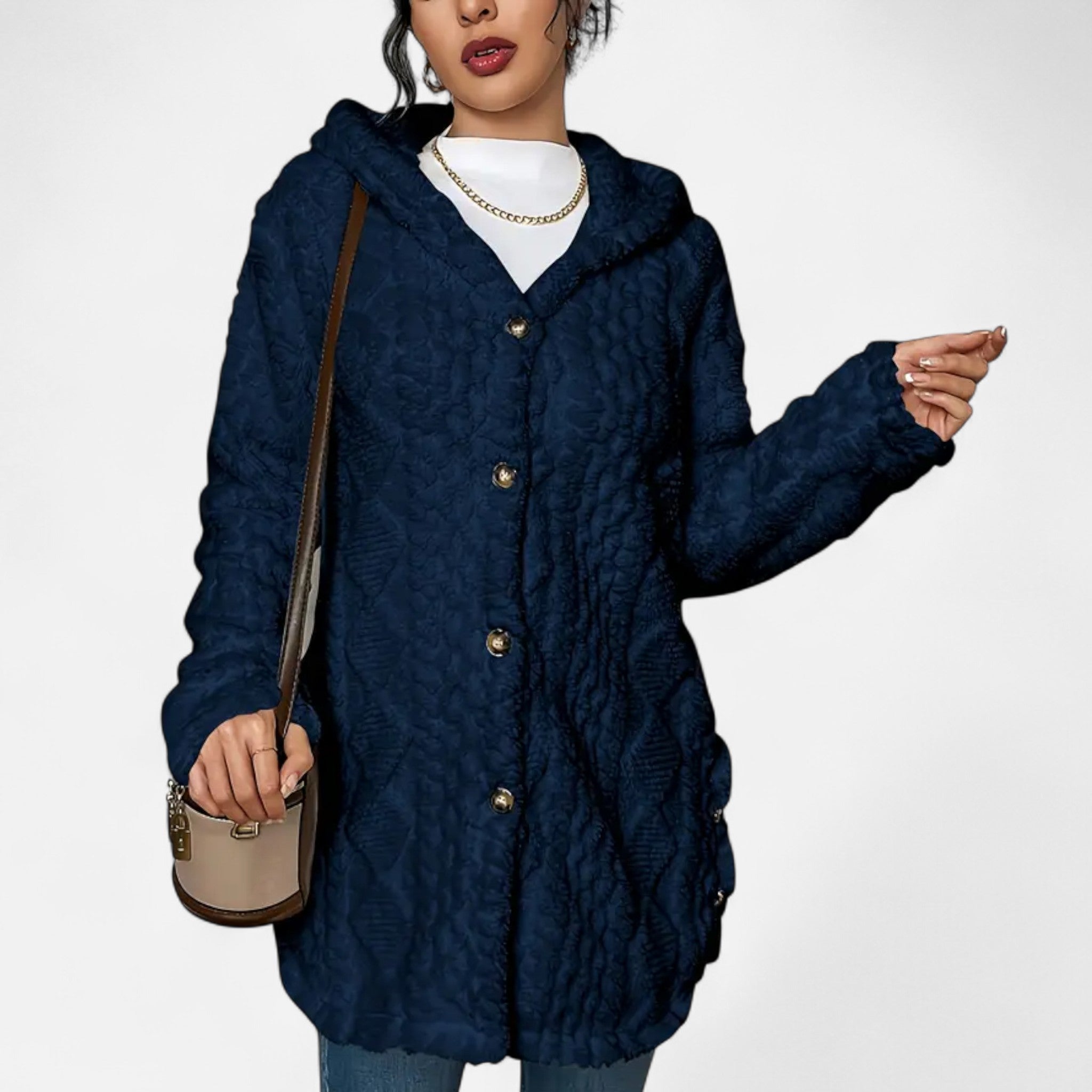 Lanavel | Women’s Jacquard Plush Hooded Cardigan