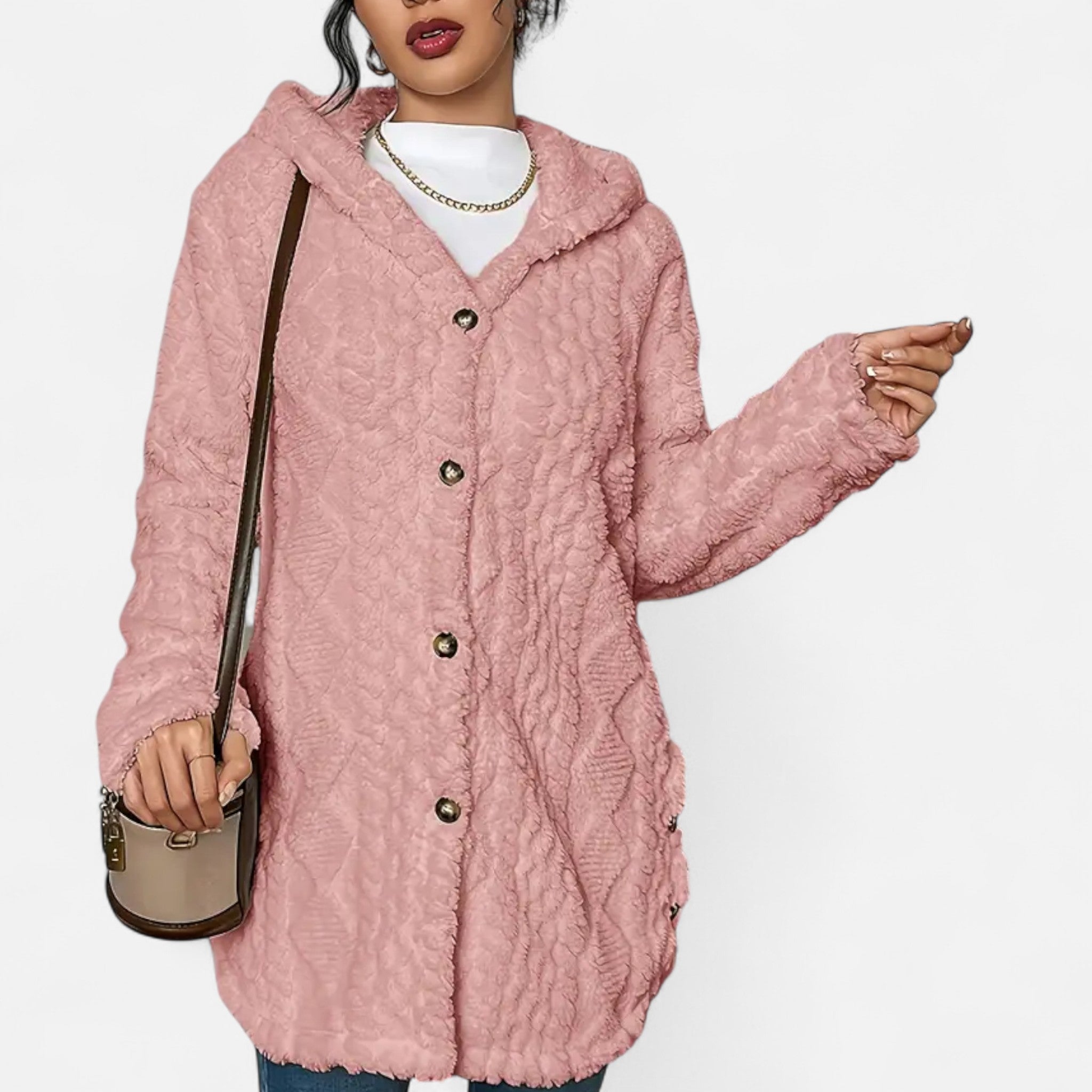Lanavel | Women’s Jacquard Plush Hooded Cardigan