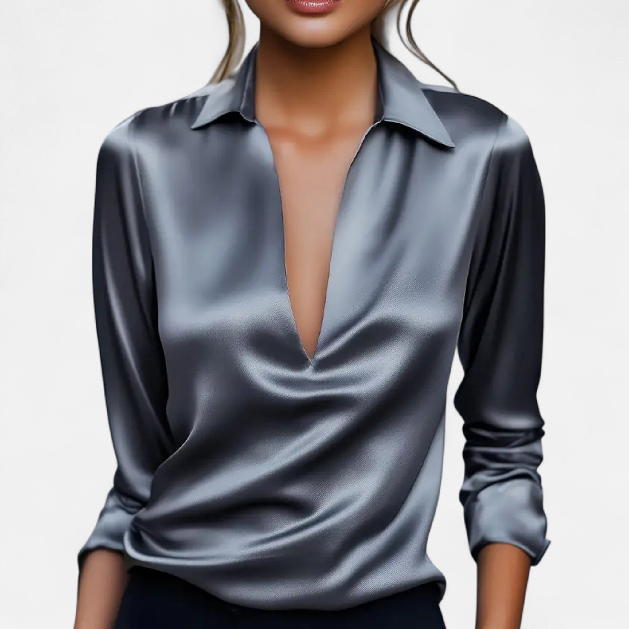 Lanavel | Women’s Elegant Satin V-Neck Blouse