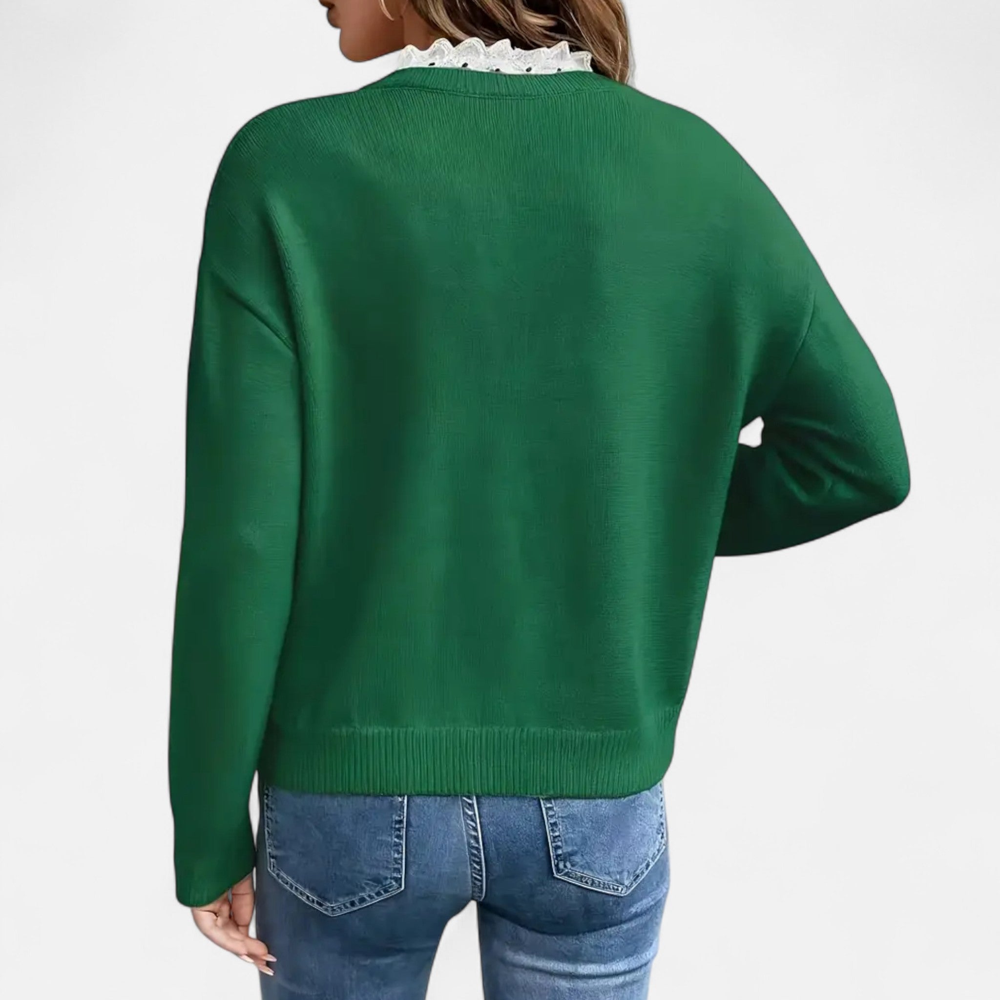 Lanavel | Women’s Elegant Lace Trim V-Neck Sweater