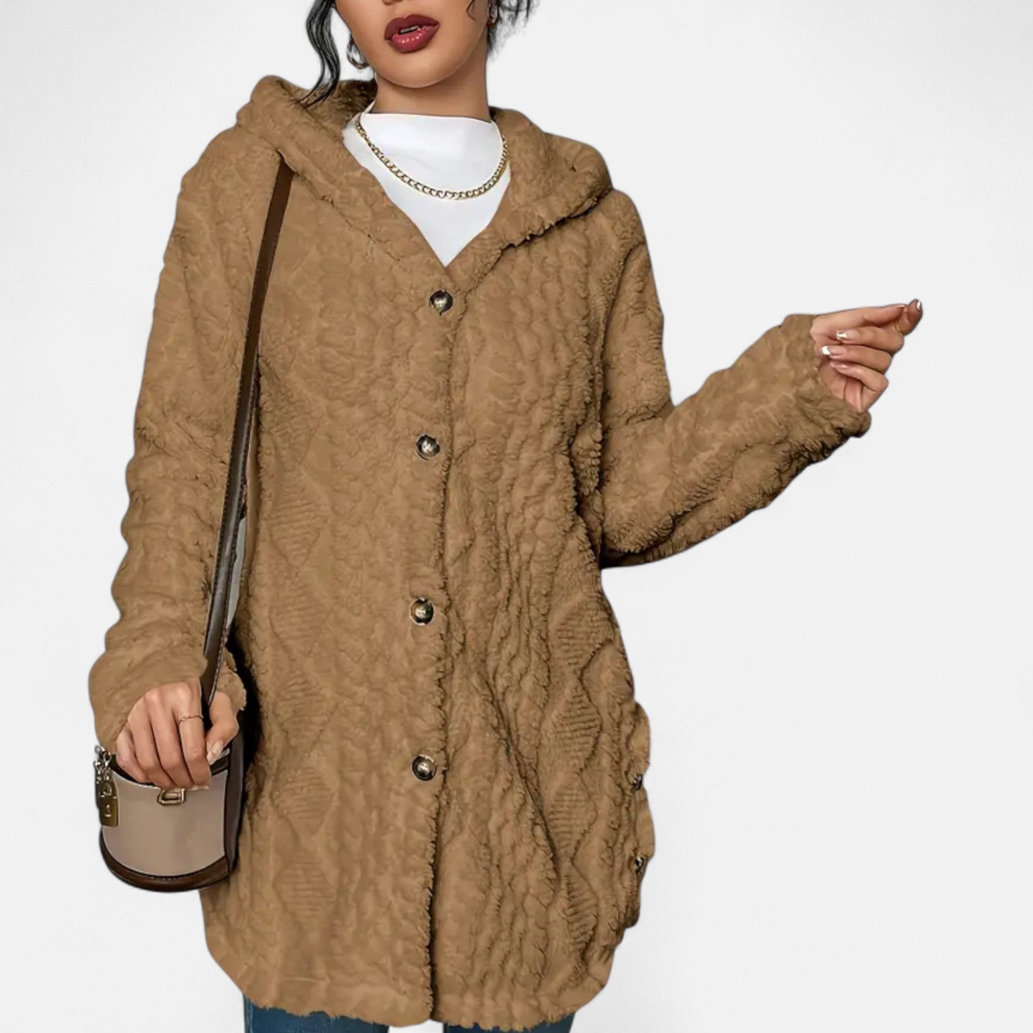 Lanavel | Women’s Jacquard Plush Hooded Cardigan