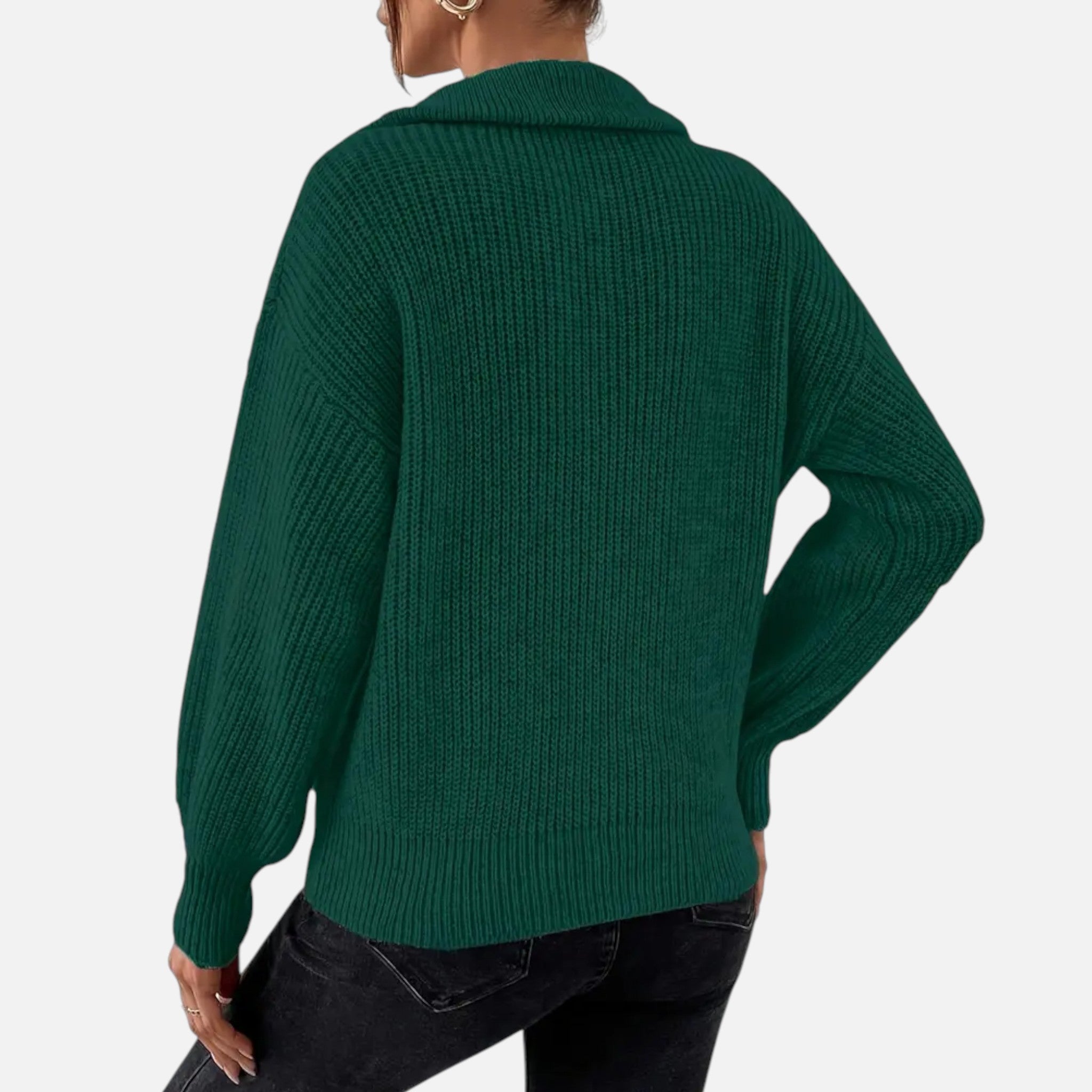 Lanavel | Women’s Drop Shoulder Zip-Up V-Neck Sweater