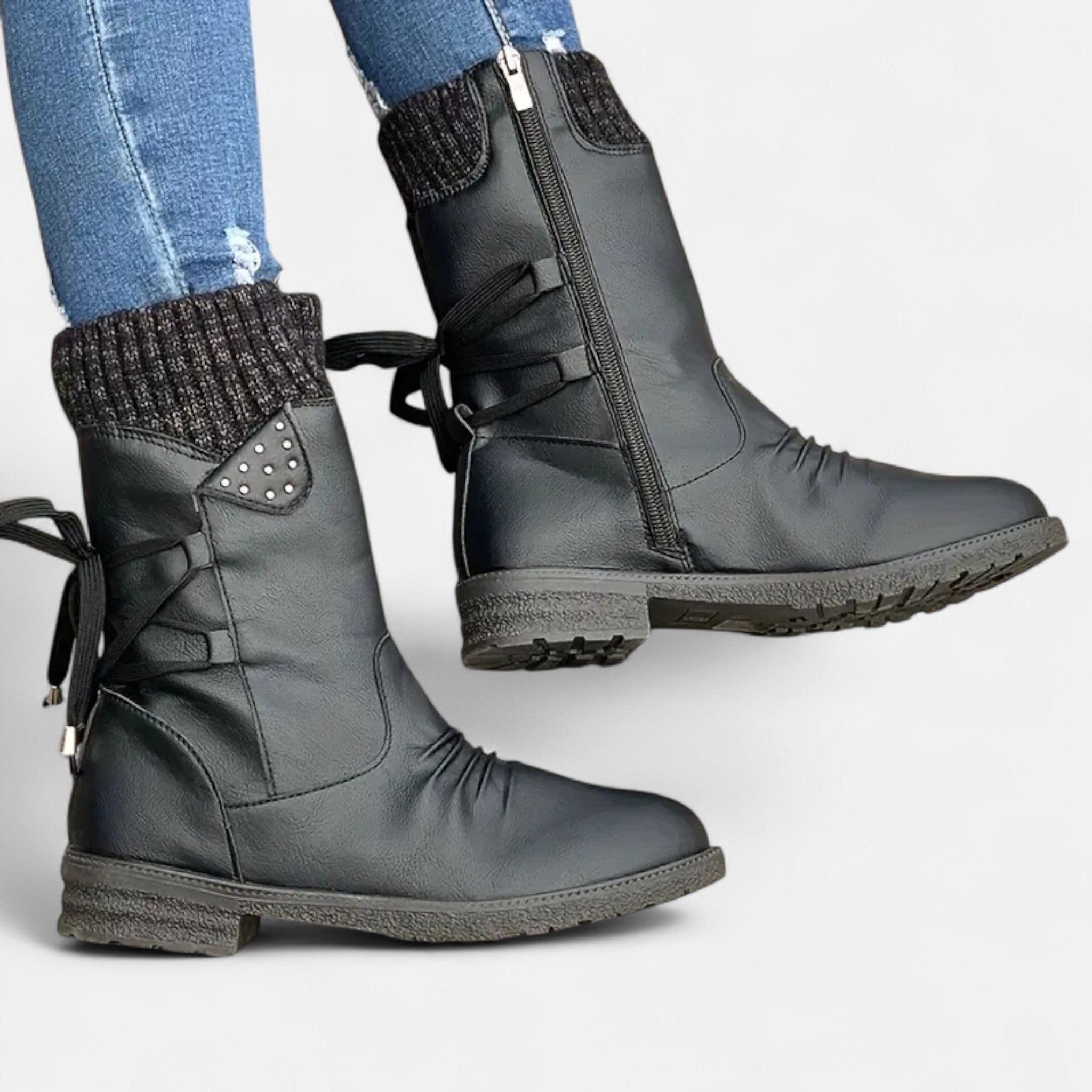 Lanavel | Women’s Vintage Lace-Up Mid-Calf Boots