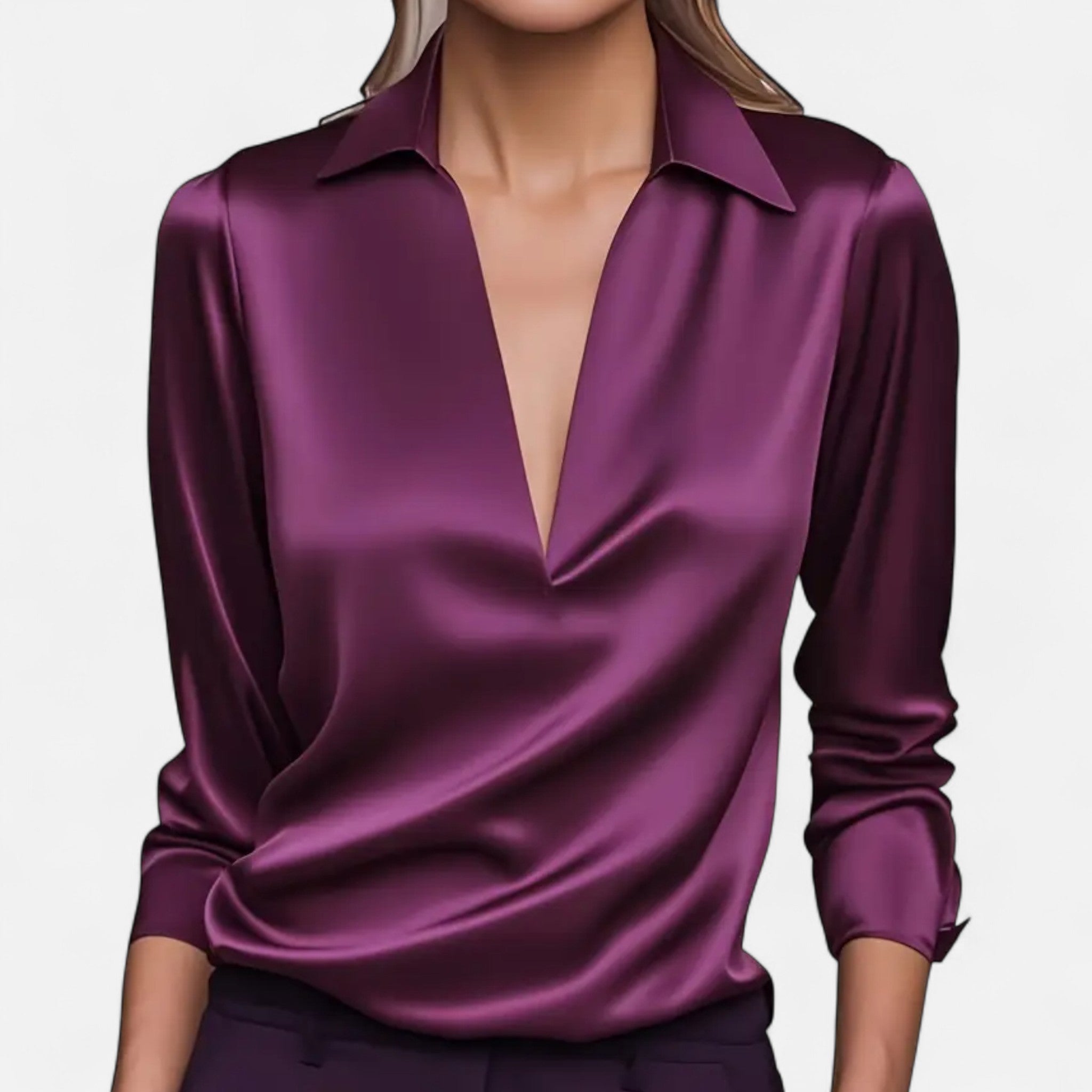 Lanavel | Women’s Elegant Satin V-Neck Blouse
