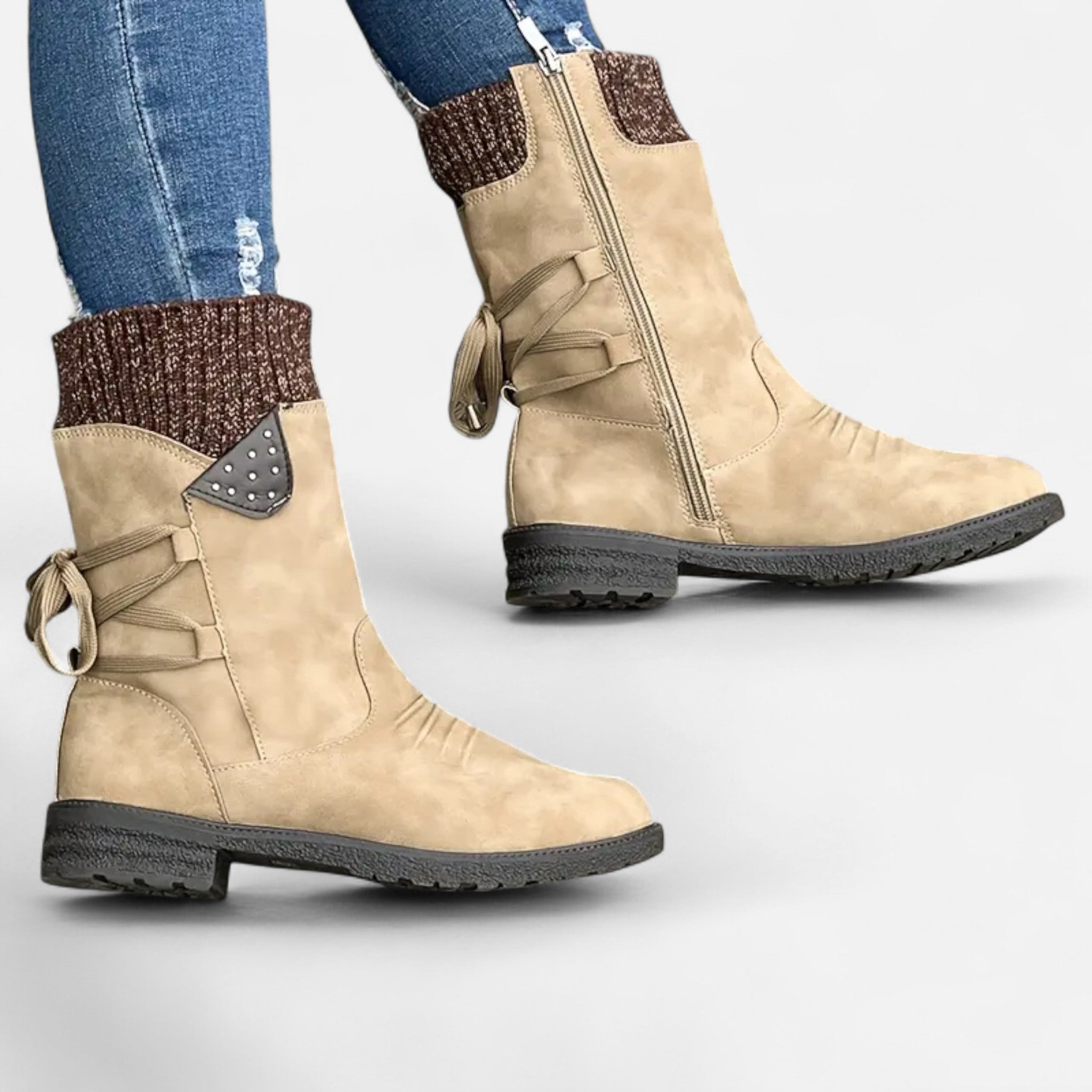 Lanavel | Women’s Vintage Lace-Up Mid-Calf Boots